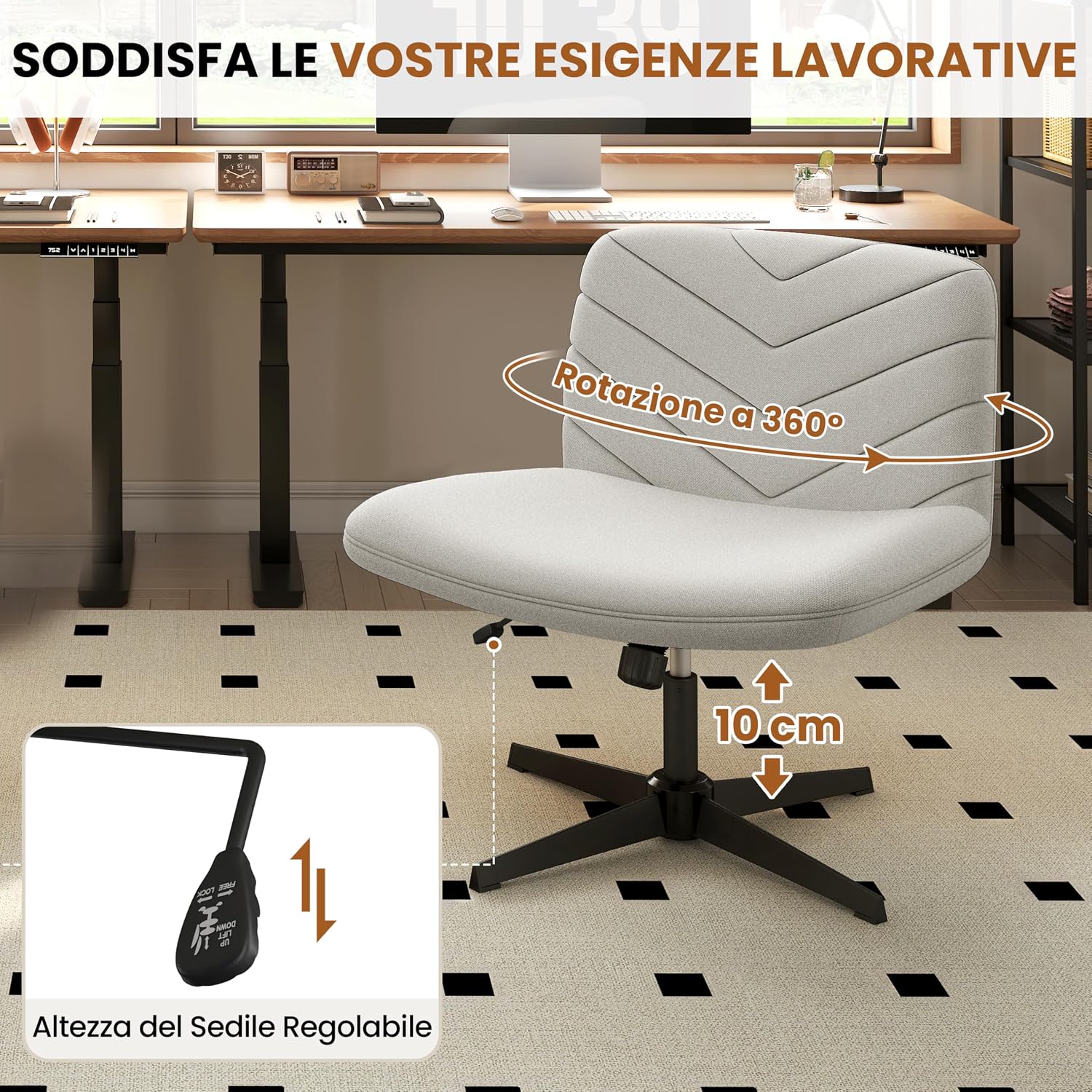 Thumbnail 6 de Yaheetech Sedia Ufficio Senza Braccioli – Seduta comoda, altezza regolabile, base in metallo robusta