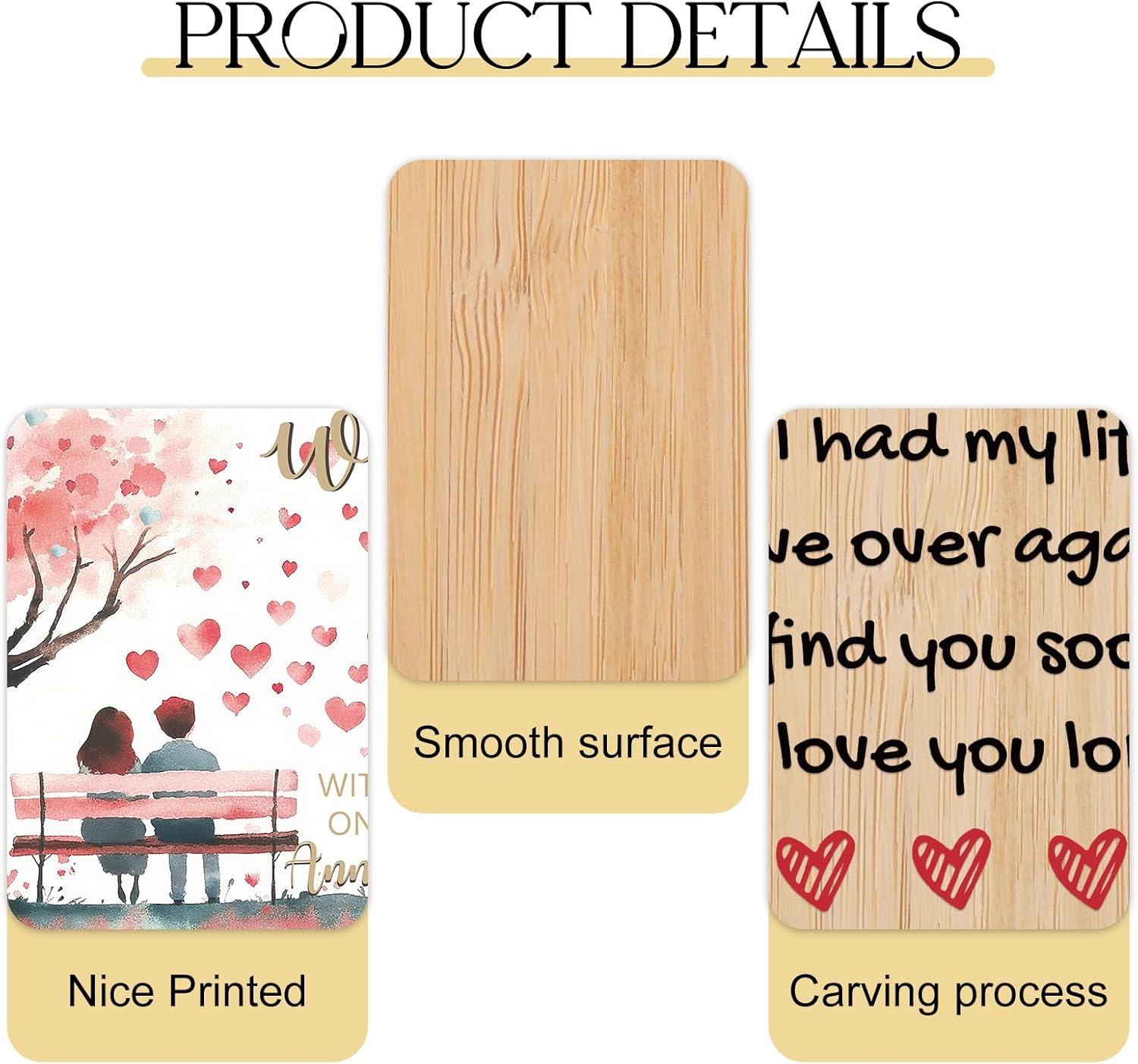 Detalle de Tulolvae Anniversary Card for Wife: Wooden Heart Keepsake with Romantic Greeting