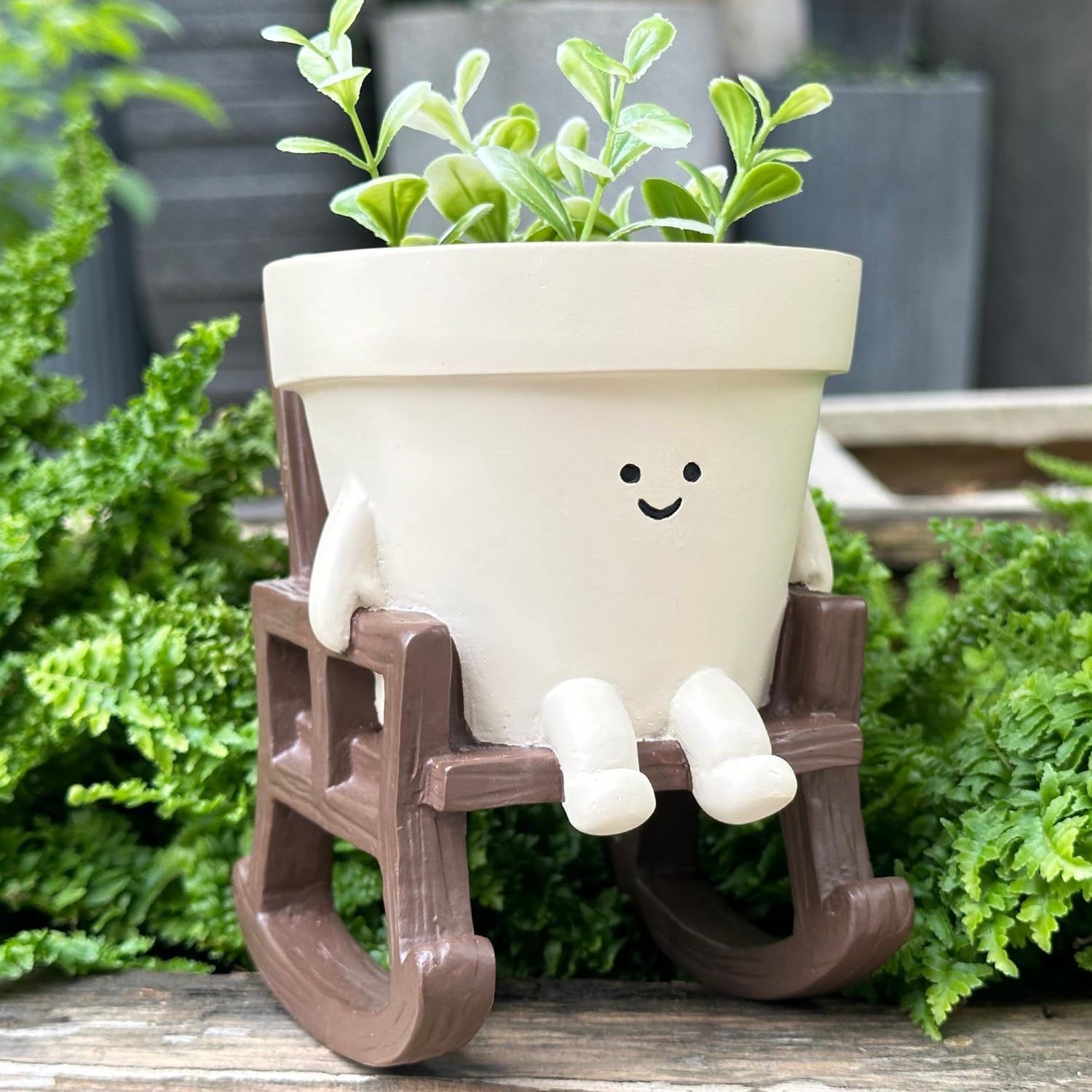 Thumbnail 2 de Cute Rocking Chair Plant Pots Large Smily Face Planter Pot – Resin Indoor/Outdoor Planter with Drainage