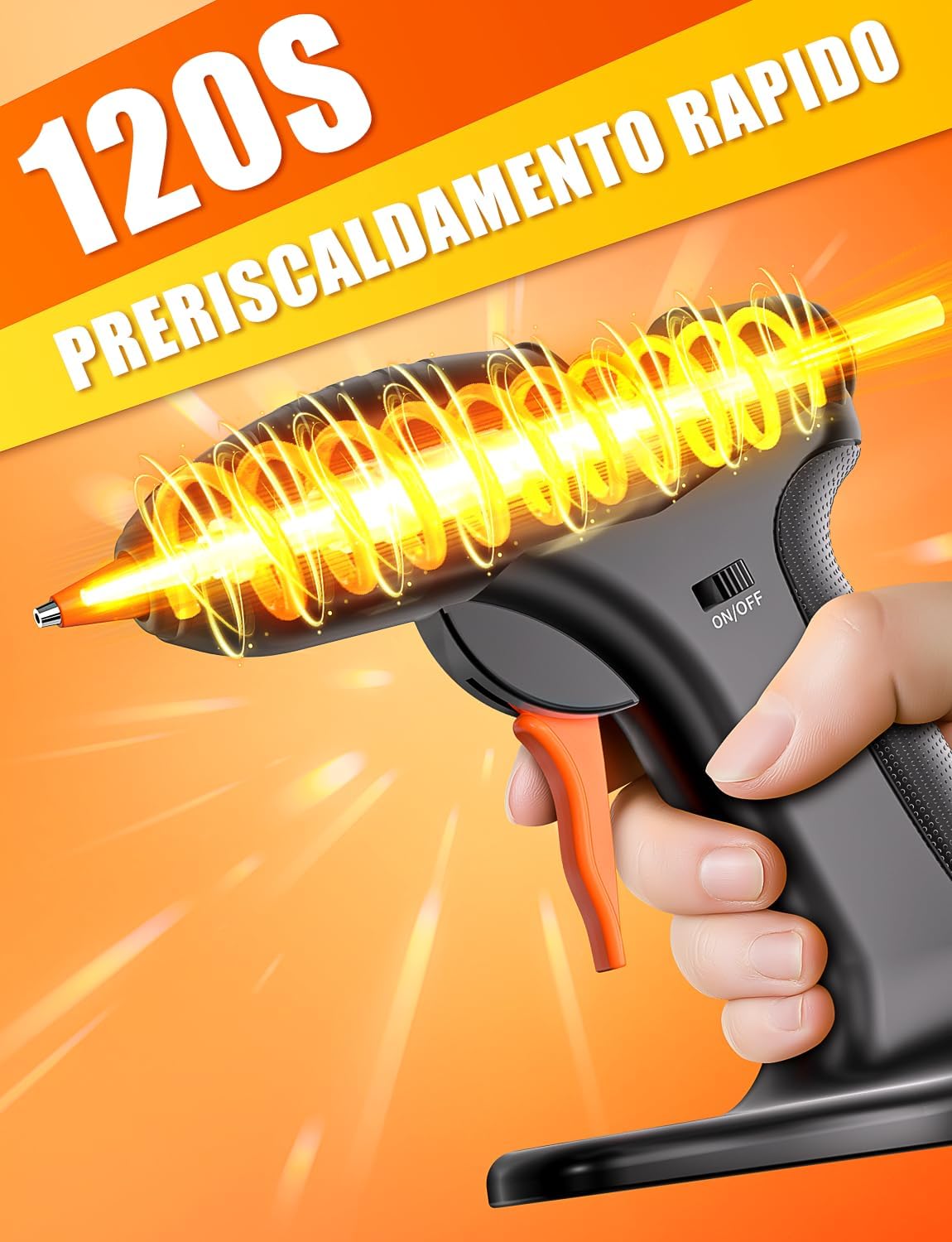 Detalle de BURNNOVE Pistola per Colla a Caldo Senza Fili: 3000mAh, USB-C e 40 bastoncini 7×150mm per bricolage