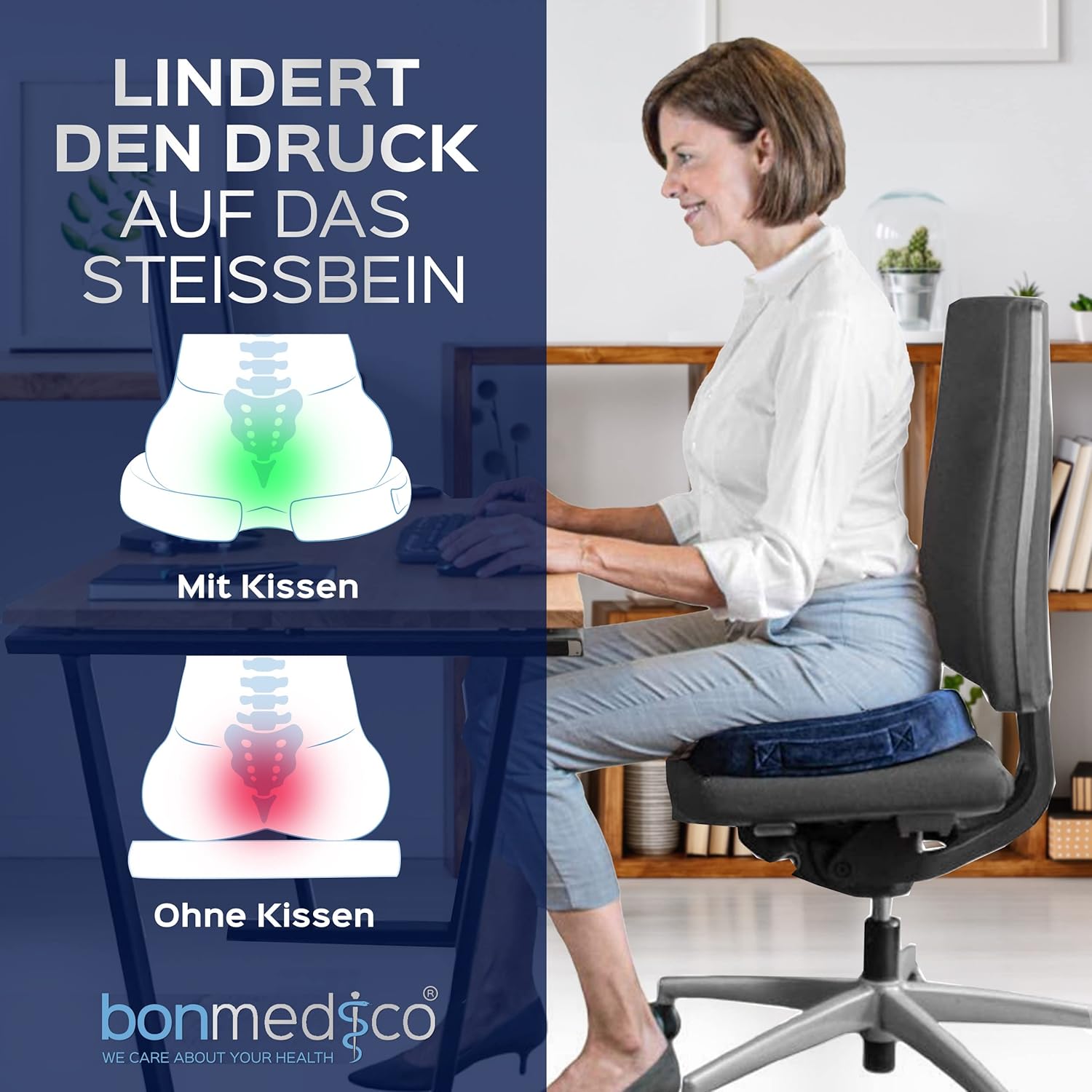 Detalle de bonmedico Sitzkissen orthopädisch – Memory Foam Gel, 48×36×9,5 cm