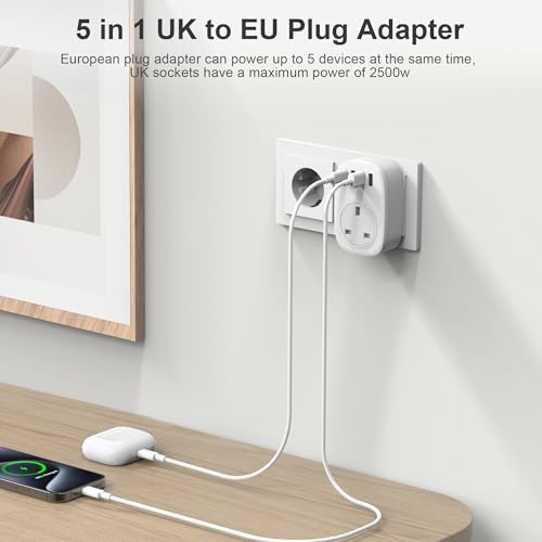 Detalle de Tusreda UK to EU Plug Adaptor (Type E/F) with USB-C and USB-A Ports