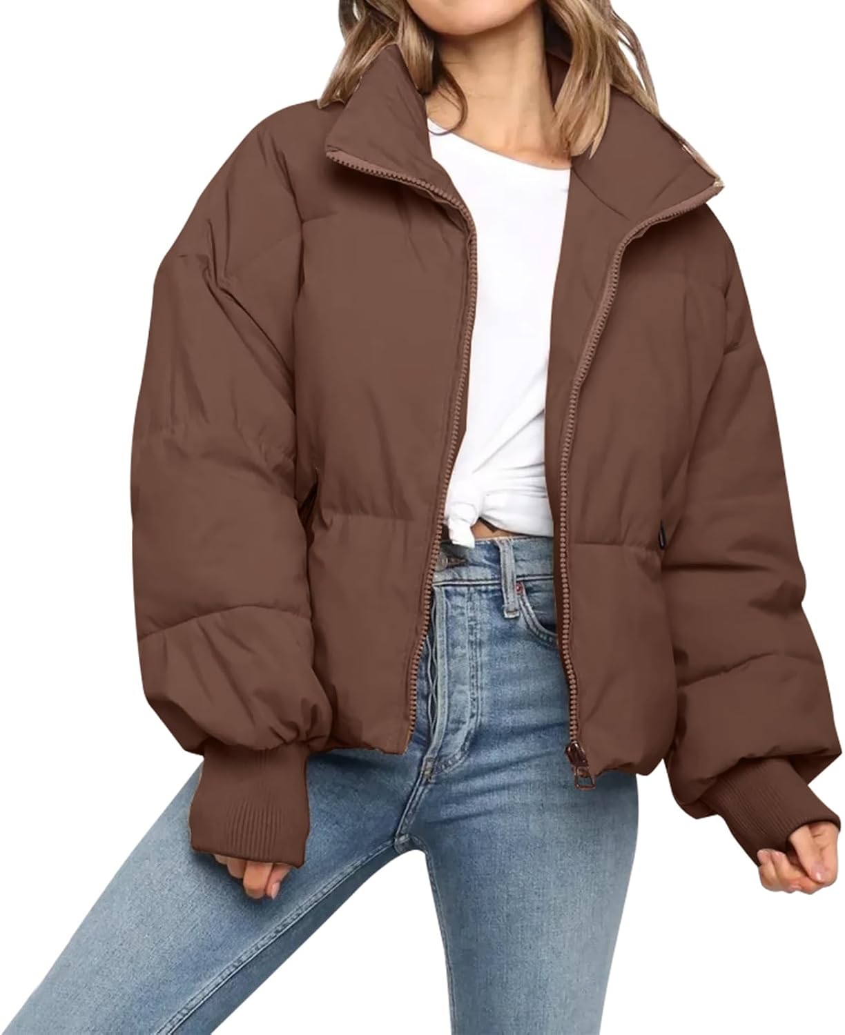 Detalle de Women’s Cropped Puffer Jacket Quilted Zip Down