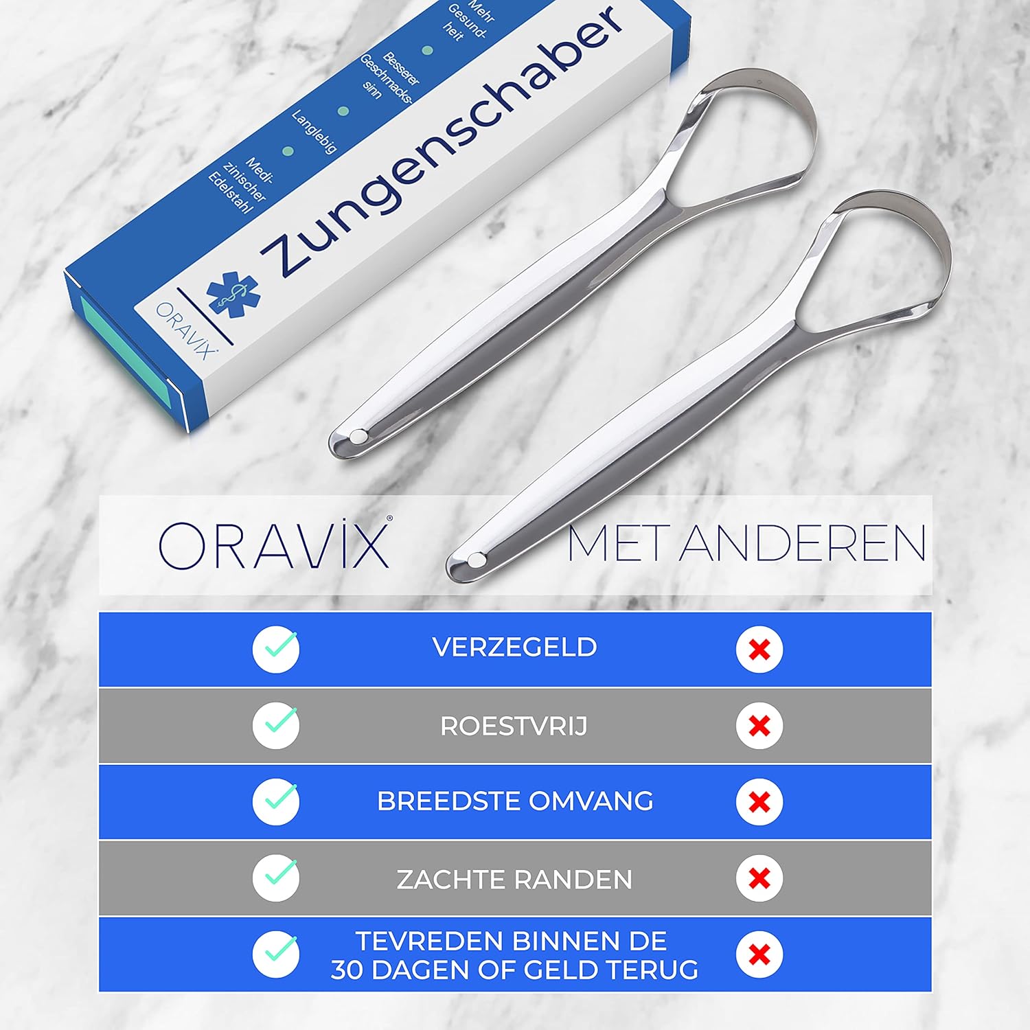 Detalle 2 de ORAVIX Zungenschaber Edelstahl – Zungenreiniger Set aus Edelstahl