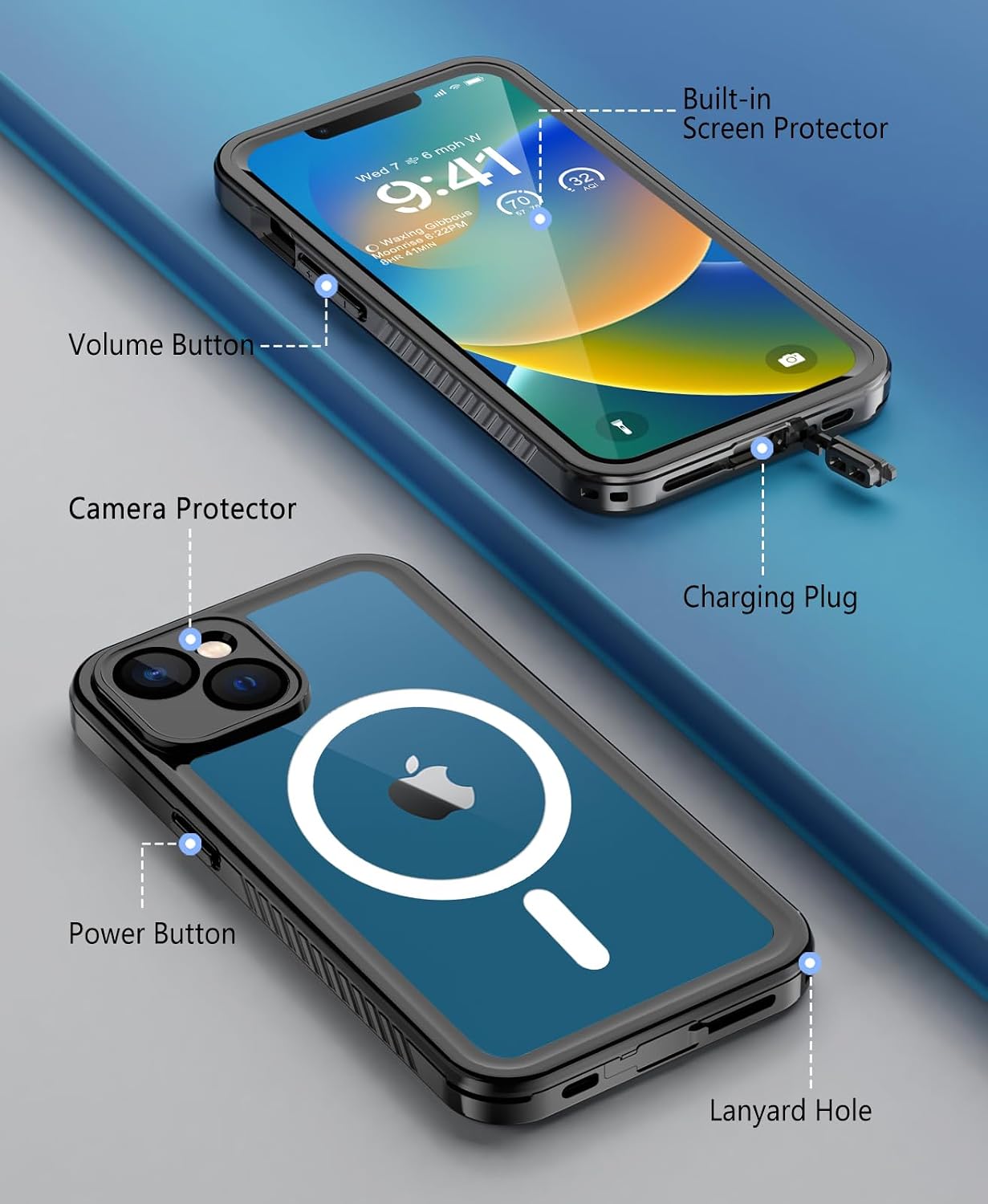 Detalle de Beeasy Waterproof MagSafe Case for iPhone 13 (6.1”) with Built-in Screen Protector