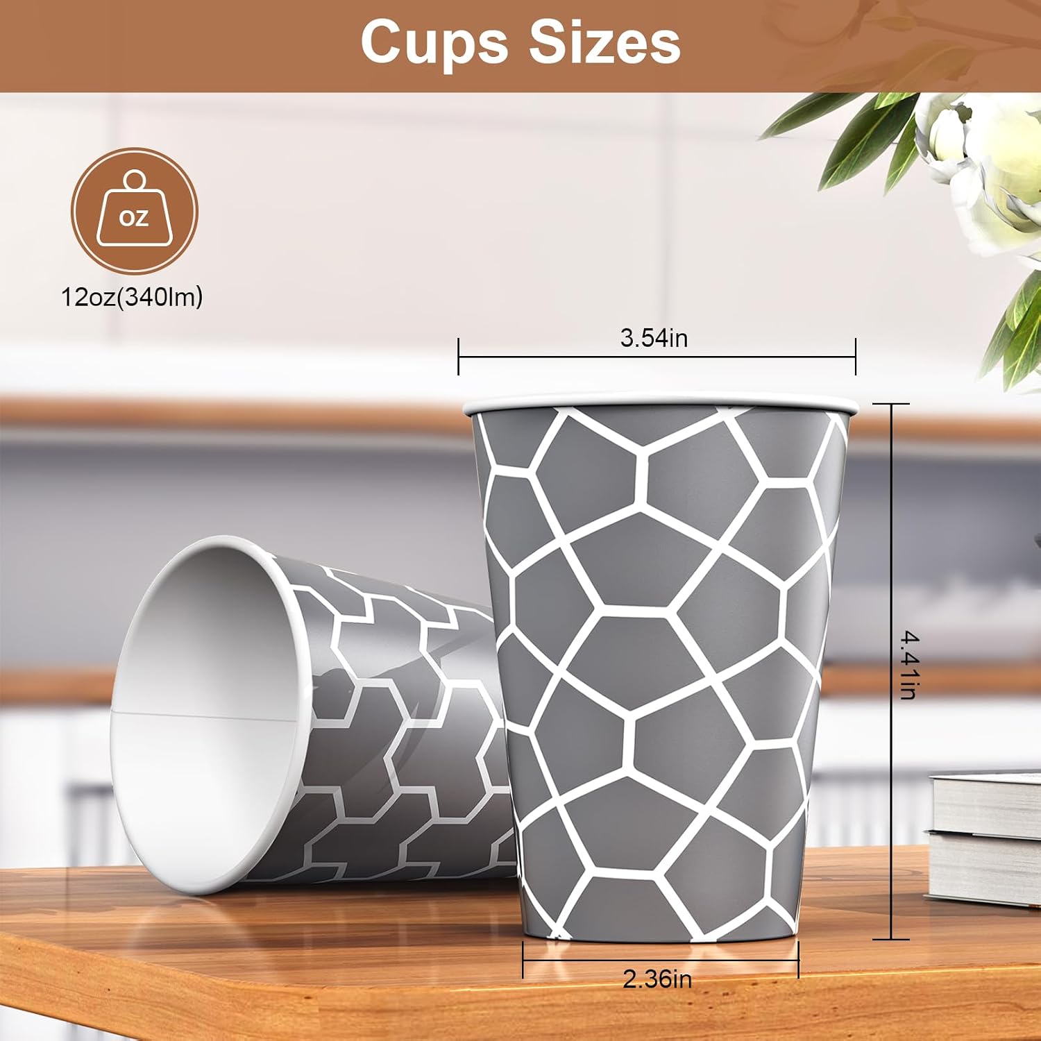 Detalle 2 de Huifany 12 oz Paper Cups (240 Pack) – Disposable Insulated Cups for Hot and Cold Drinks