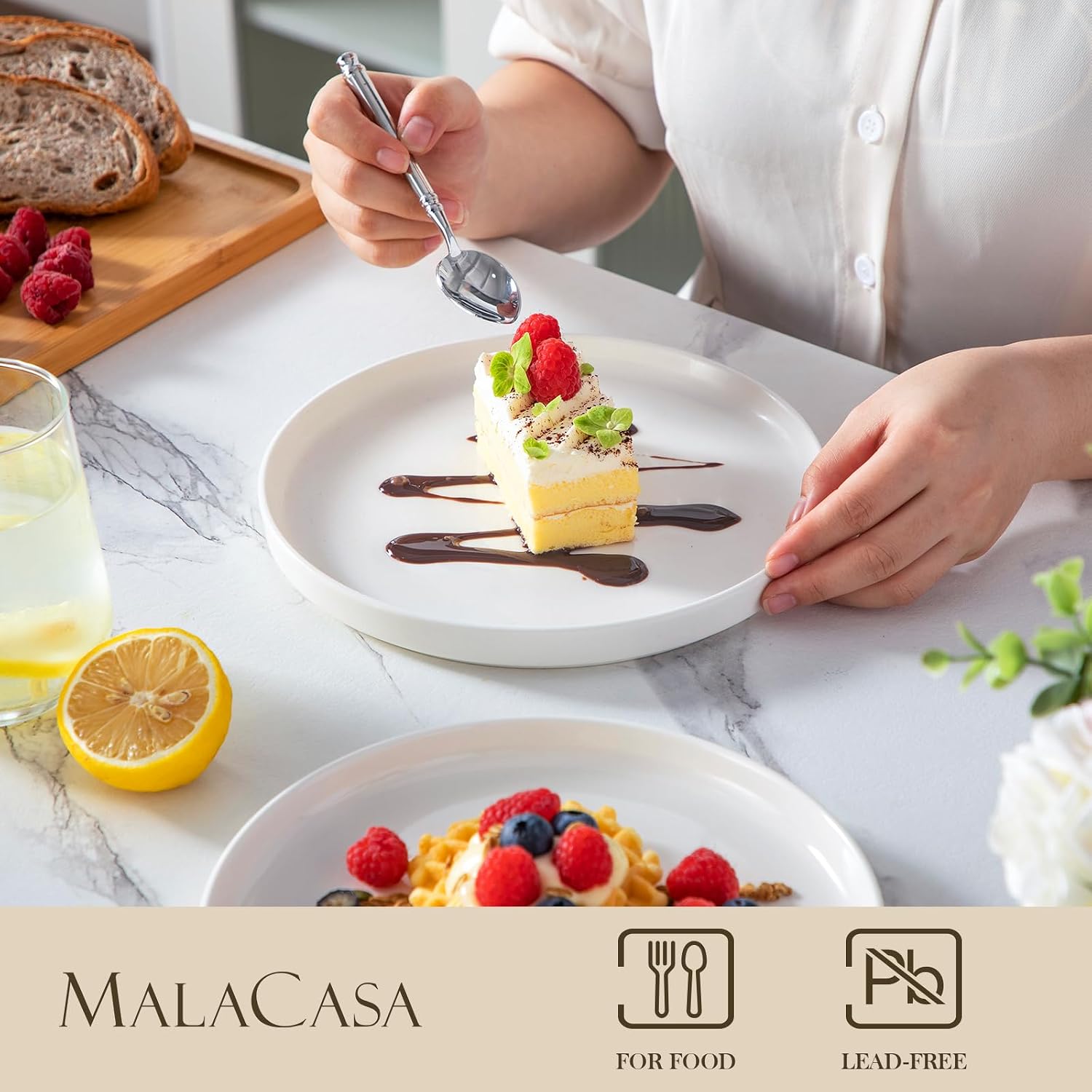 Thumbnail 4 de MALACASA Dessertteller-Set LEAH für 6 Personen, Ø 21 cm, Porzellan weiß