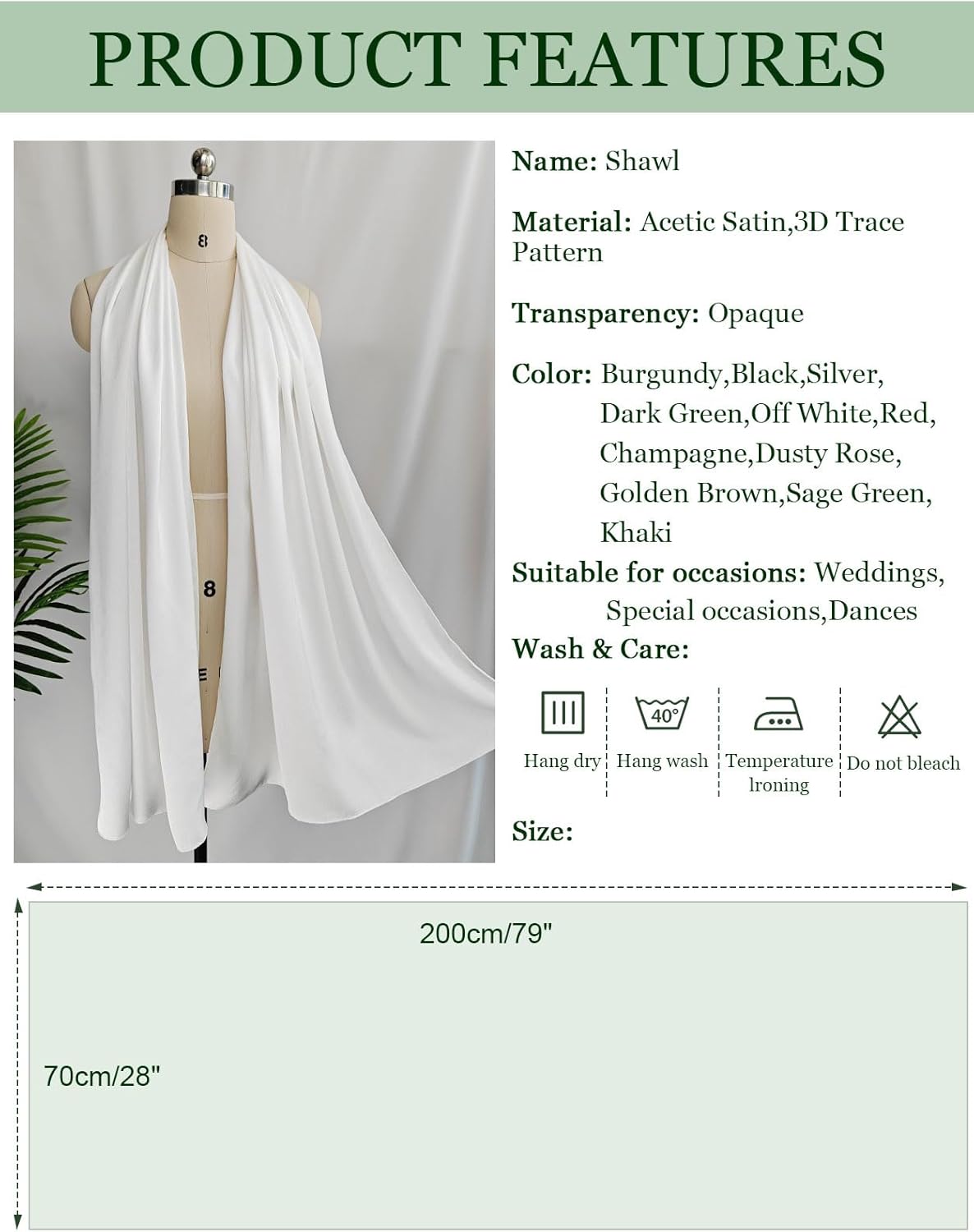 Thumbnail 3 de BEAUTELICATE Satin Shawl Wrap: Luxurious Double‑Sided Wrap, 200 x 70 cm