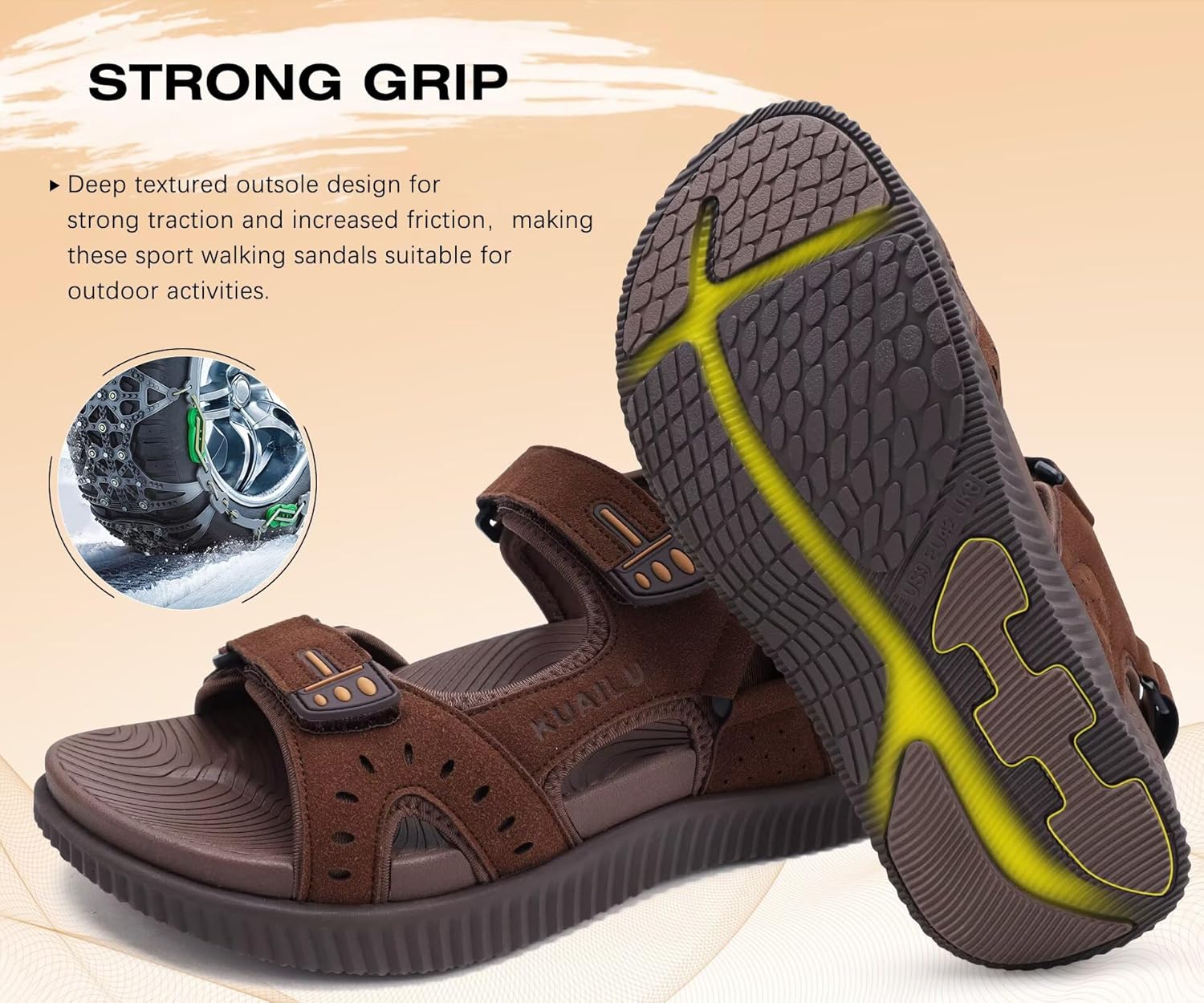Thumbnail 4 de KuaiLu Men’s Hiking Sandals With Arch Support (Recovery Walking Sandals, Adjustable Straps) — Size 7-15