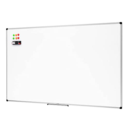 Amazon Basics Lavagna magnetica cancellabile a secco 90x60 cm con cornice in alluminio, porta pennarelli e kit montaggio