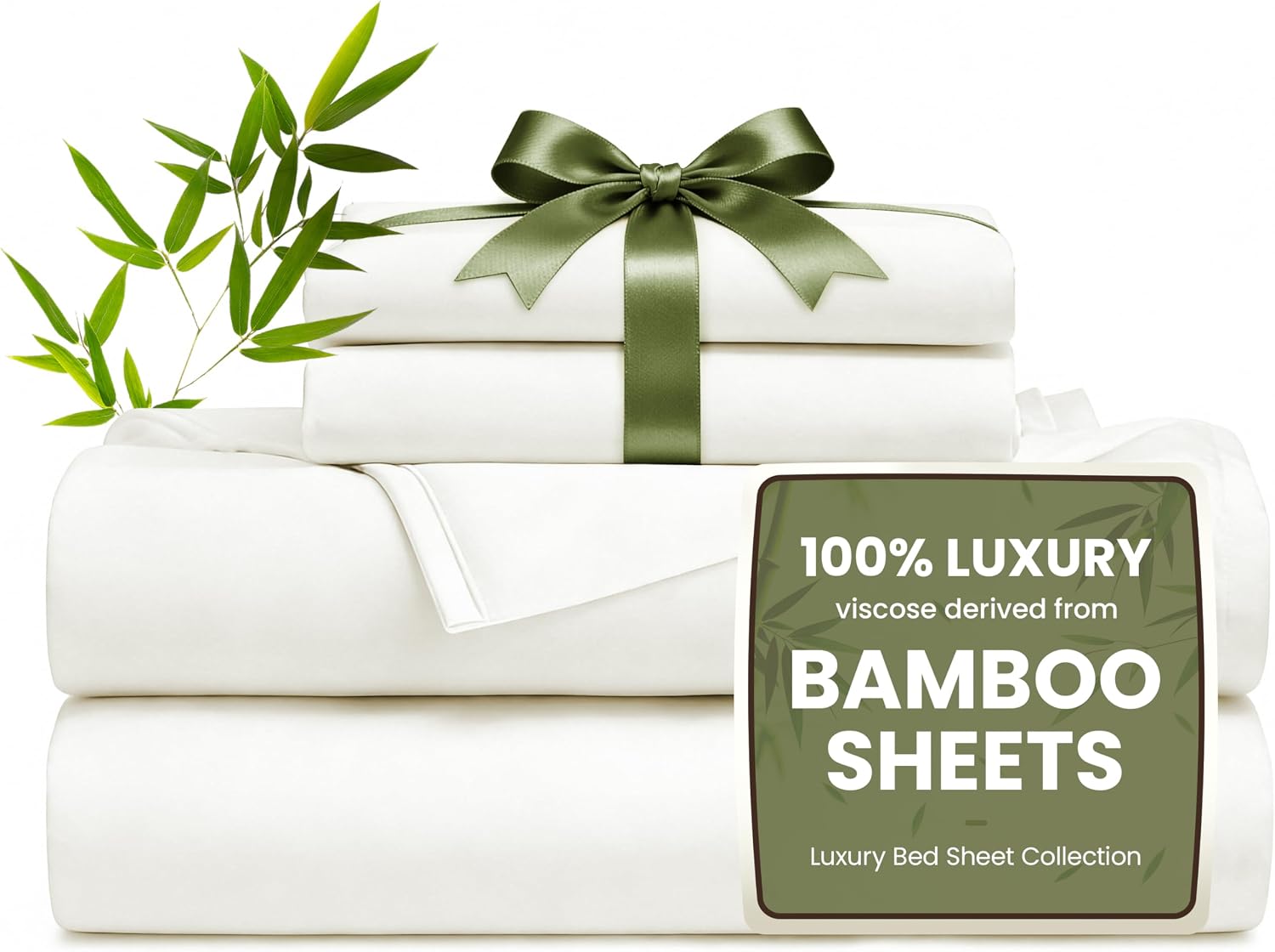 Detalle de Love's cabin 4-Piece Full Sheet Set: Bamboo Rayon, Deep Pocket, Breathable & Silky-Smooth