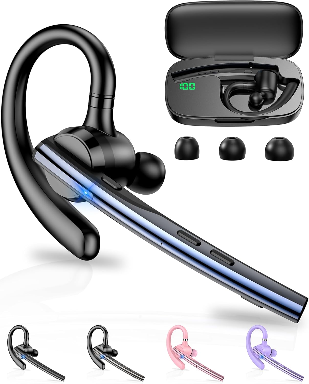 Detalle de New Bee Bluetooth Headset V5.1 with Dual Mic, CVC 8.0 & 500mAh Charging Case (Blue)