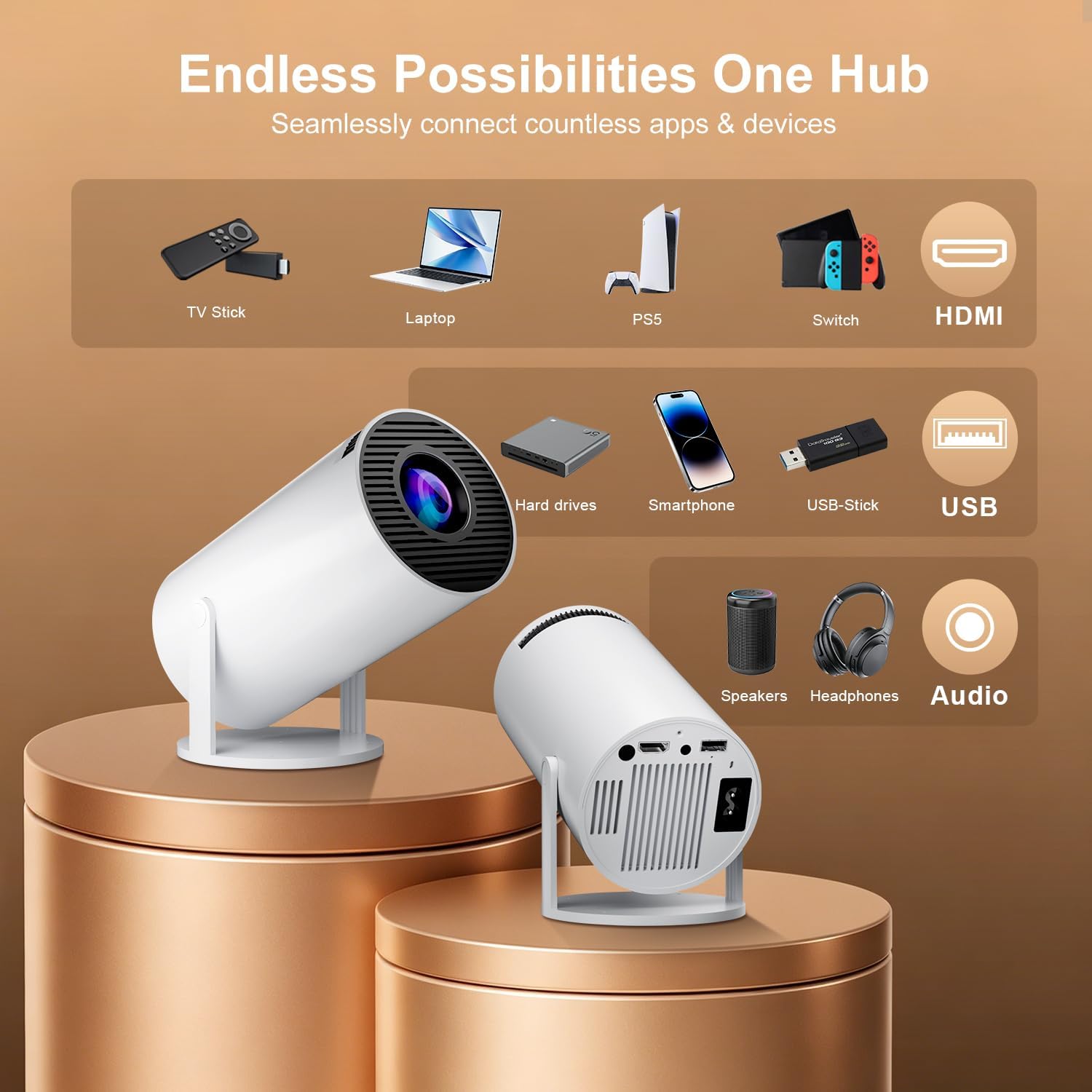 Detalle 2 de Salange HY300Pro Mini Projector: Compact Android 14 Portable Cinema for Bedroom