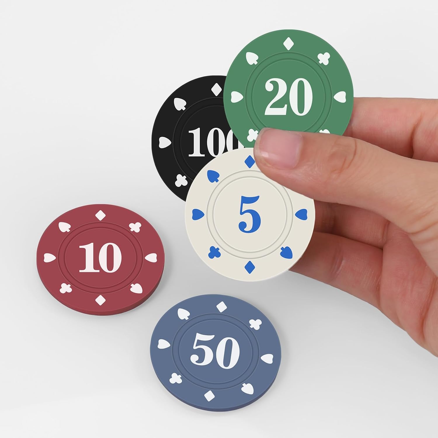 Thumbnail 6 de Zocipro pokerchips, 120 marker i fem valörer med sammetspåse