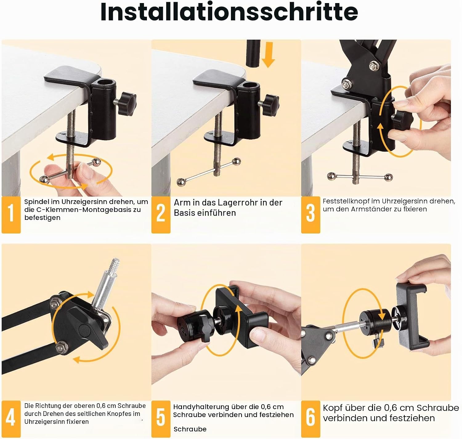 Thumbnail 6 de TARION Handy Gelenkarmhalterung mit Klemme und 1/4 Zoll Schraube – Langarm, schwarz