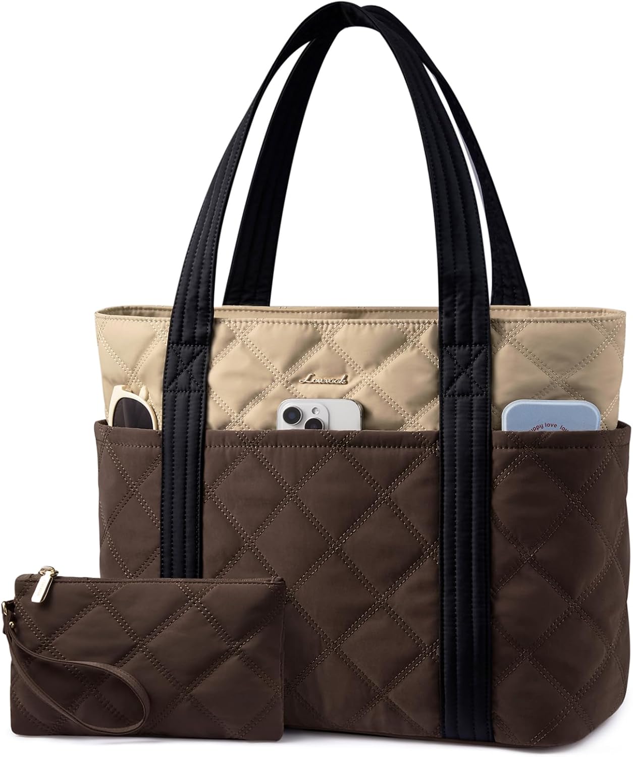 Detalle de LOVEVOOK Shopper Tasche für Damen mit 15,6-Zoll-Laptopfach – leichte Puffer-Tote fürs Büro, Uni & Reisen