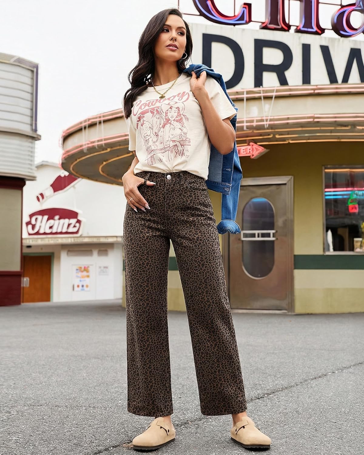 Thumbnail 3 de luvamia Wide Leg Jeans for Women: High-Waisted Leopard Print Denim, Ankle-Length with Pockets