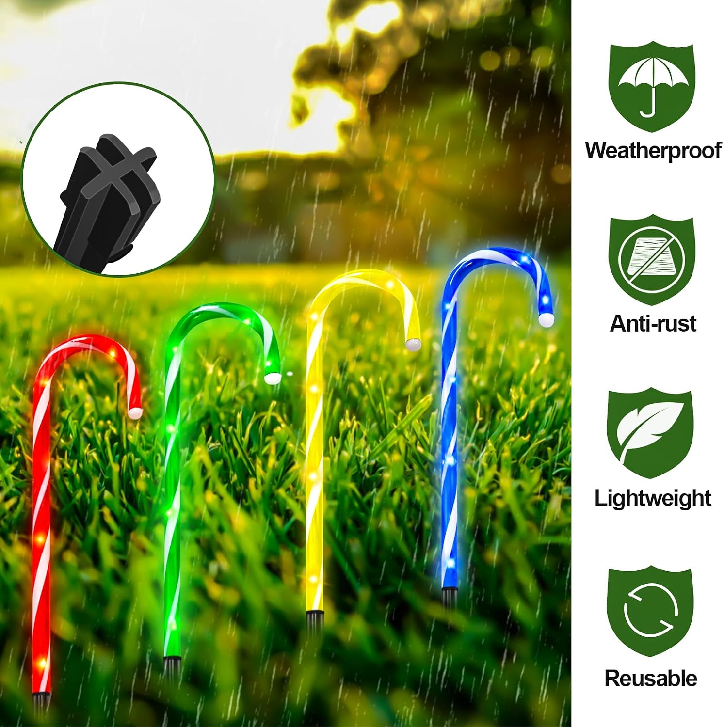 Thumbnail 2 de JORETLE 20-Piece Replacement Stakes for Candy Cane Lights, 9-Inch Black Plastic