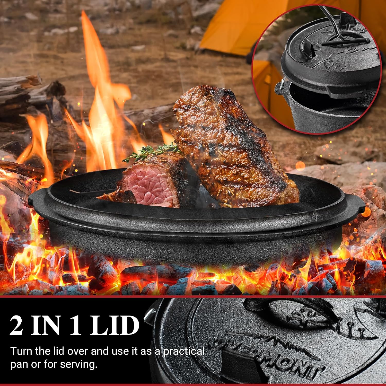 Detalle de Overmont 5.7L All-Round Dutch Oven with Dual Function Lid Griddle and Lid Lifter