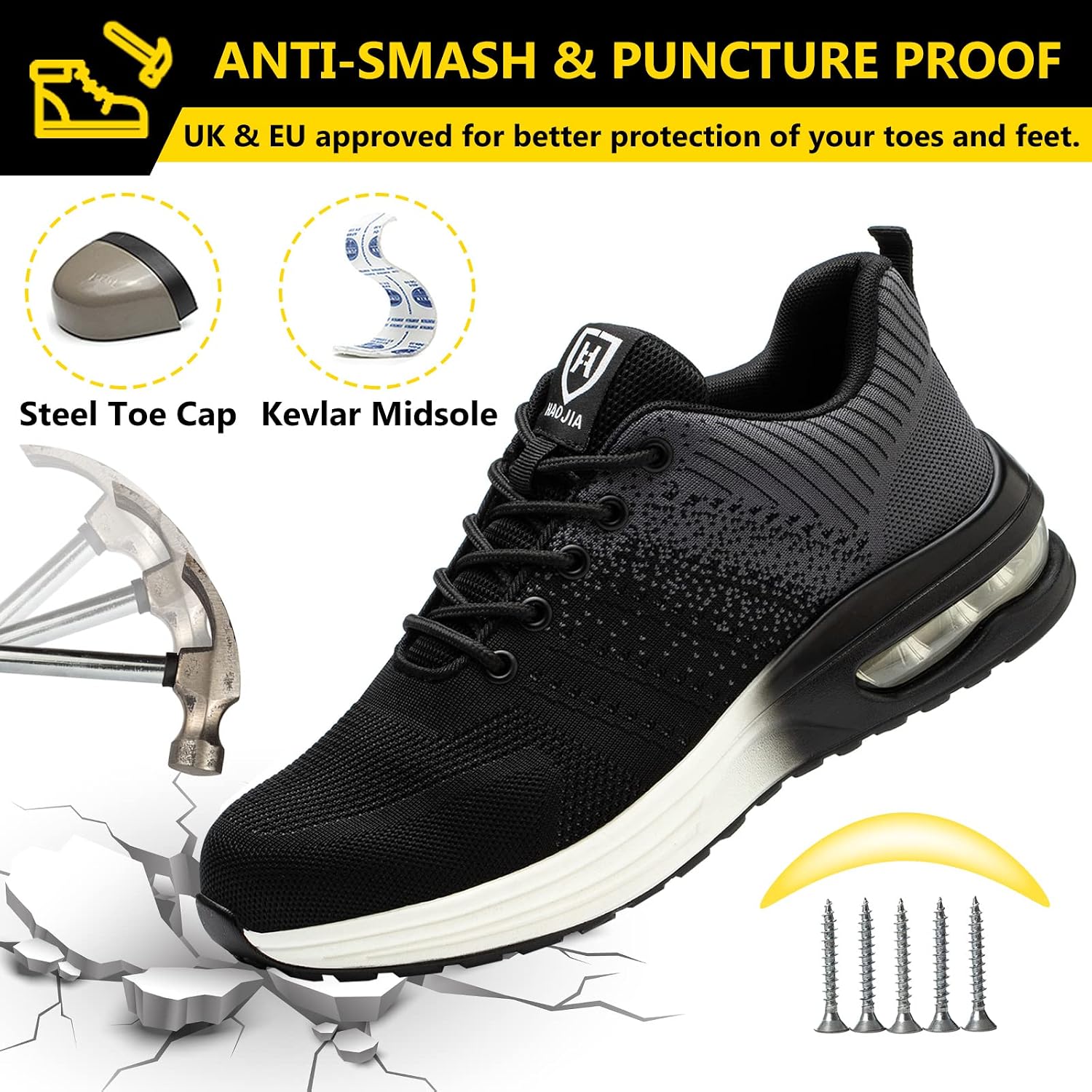 Detalle de Baofular Safety Trainers with Steel Toe Cap, Non-Slip & Breathable Mesh (Lightweight Work Shoes)