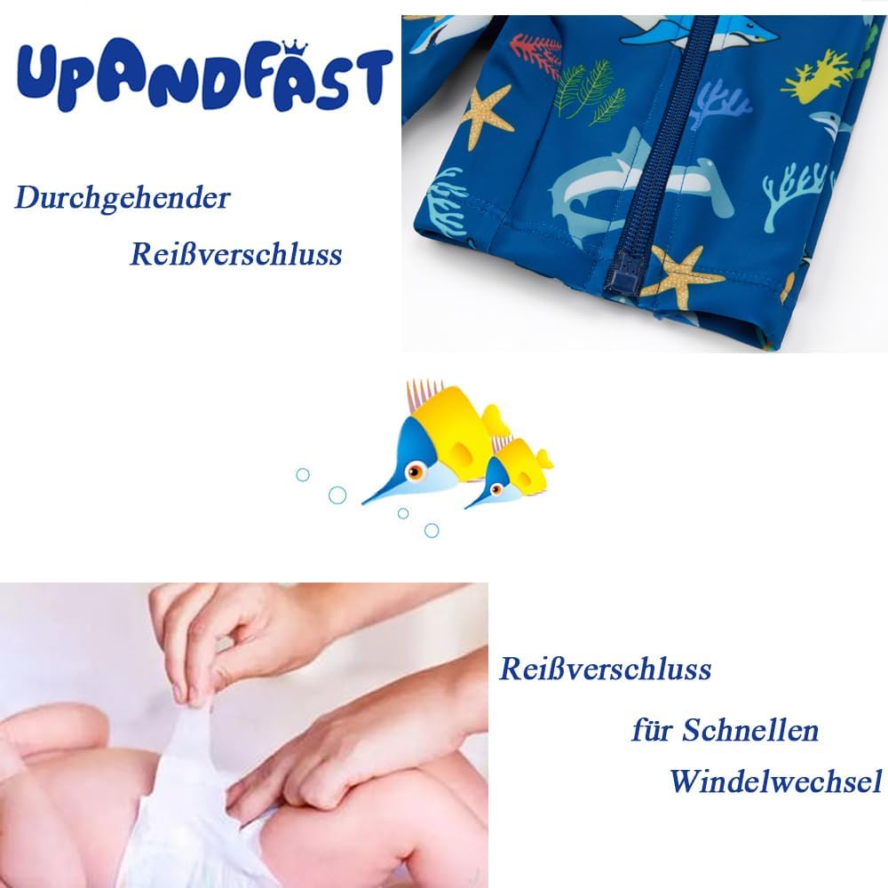 Detalle de upandfast Baby Badeanzug mit Schrägem Reißverschluss – UPF 50+ für Jungen und Mädchen