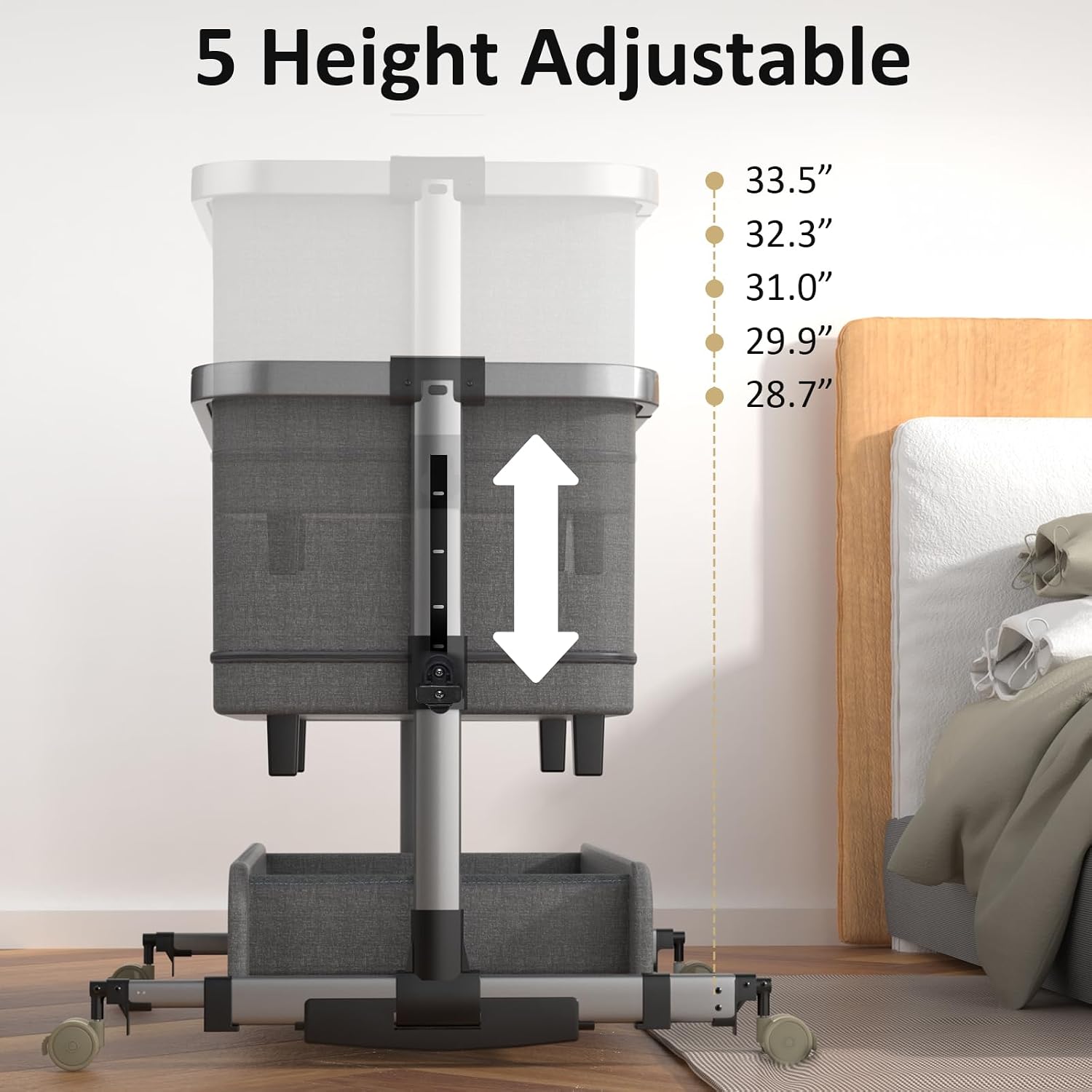 Detalle 2 de cutebeams HB608-1 4-in-1 Baby Bassinet with Playpen, Adjustable Height and Rocking