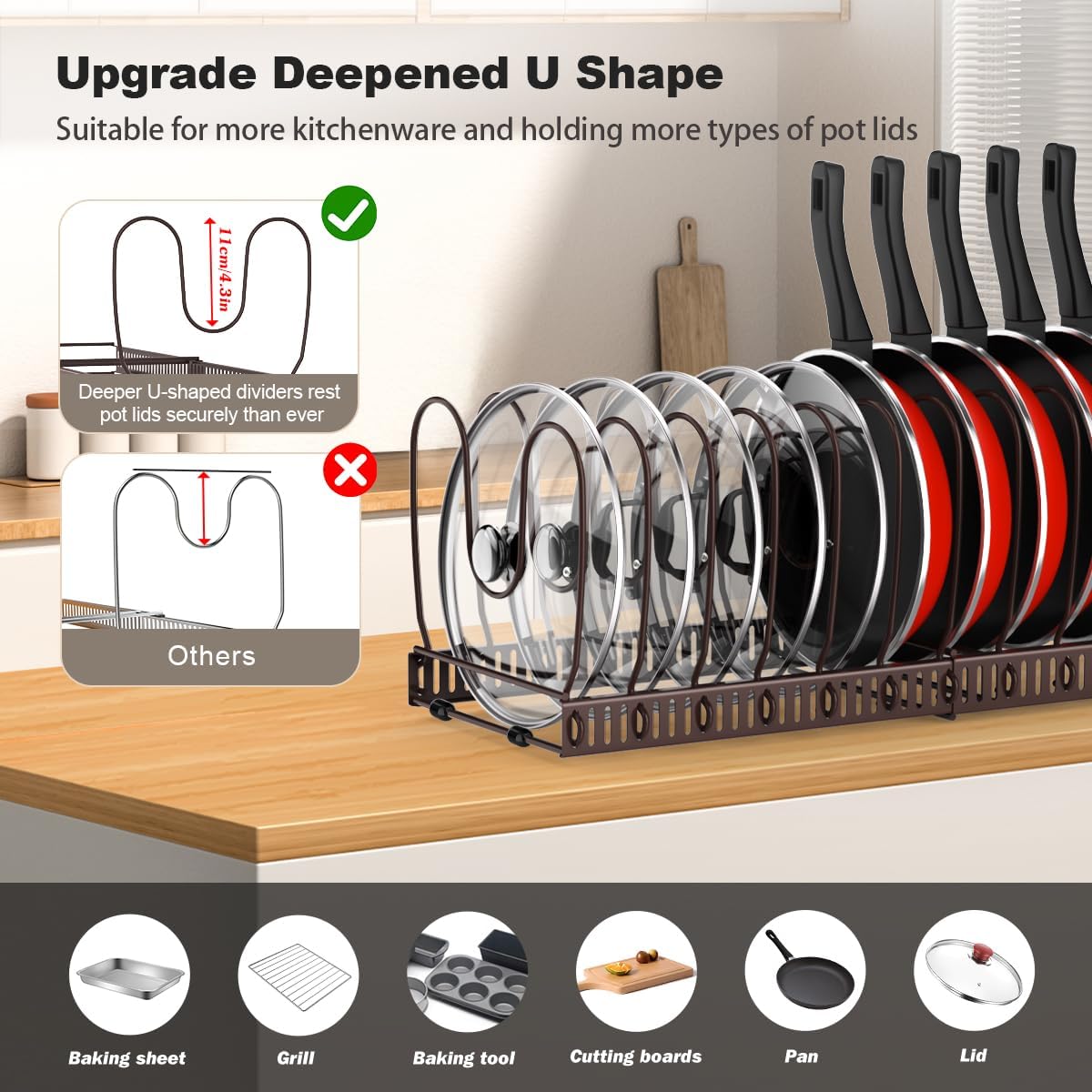 Thumbnail 1 de Housolution Pot and Pan Organizer Rack for Cabinet – Expandable, Bronze Finish