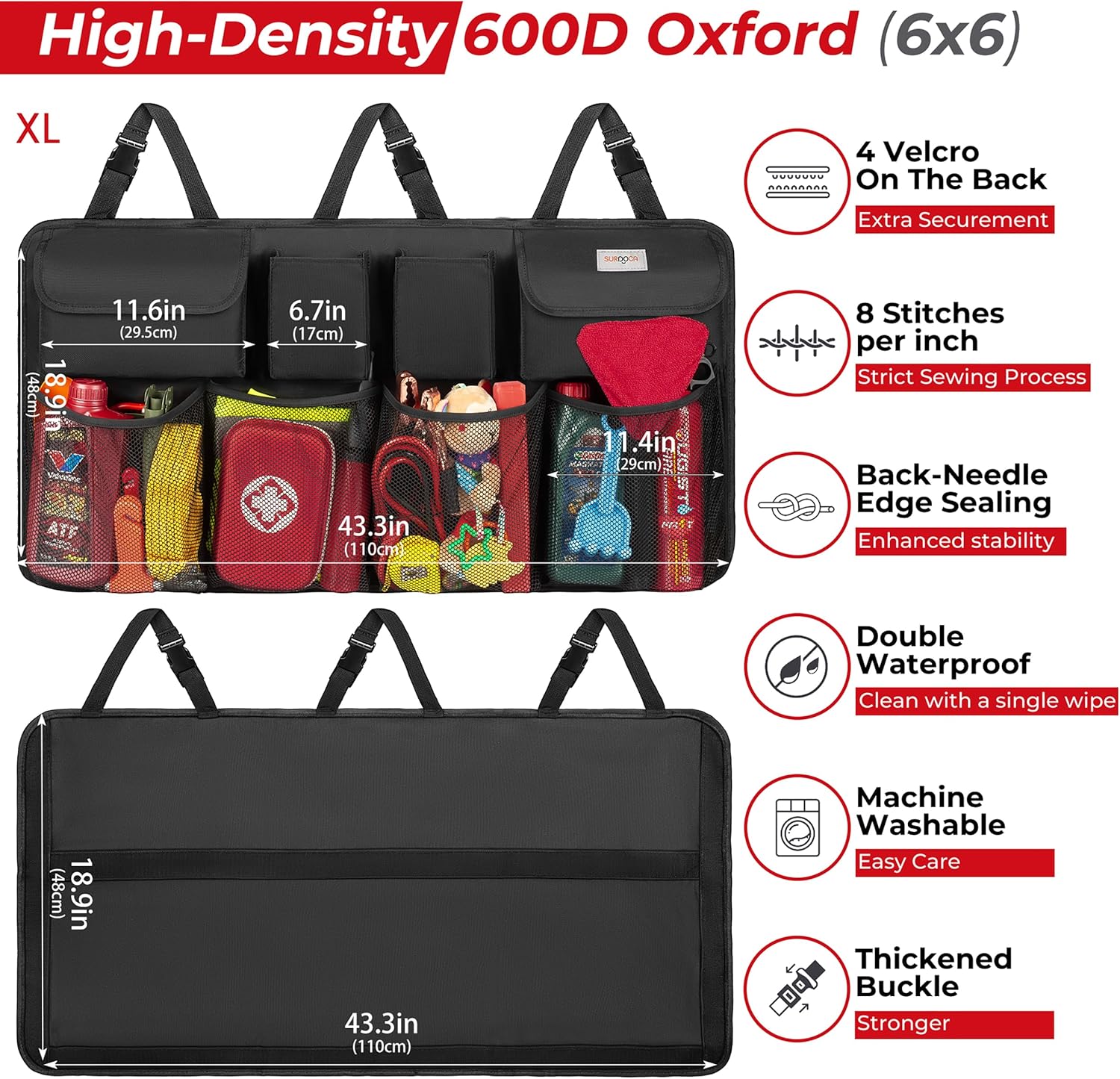 Thumbnail 3 de SURDOCA 3rd Gen Kofferraum Organizer mit 8 großen Taschen – Universal-Aufbewahrung fürs Auto