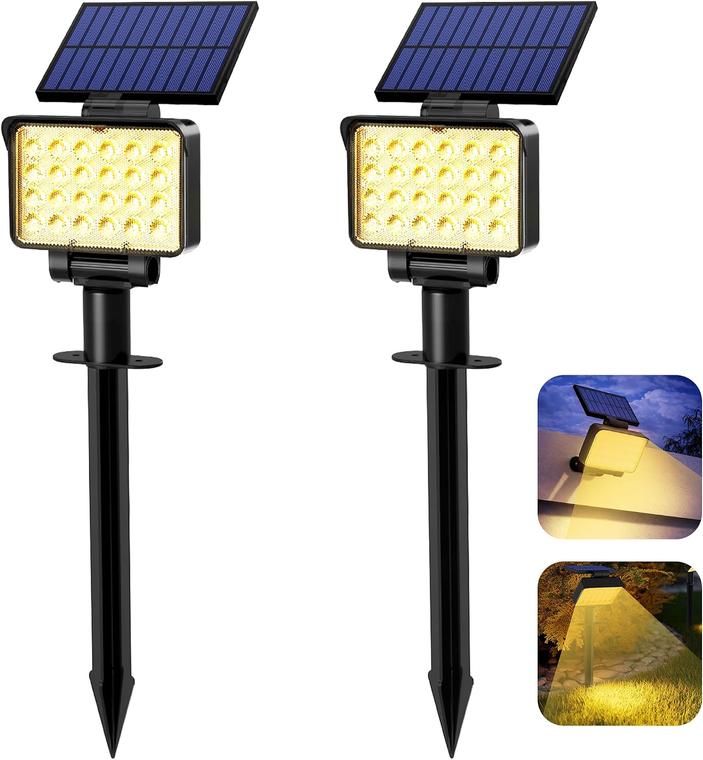 Detalle de Solpex Solar Spot Lights Outdoor Garden (2 Pack) – IP65, 24 LEDs, Warm White