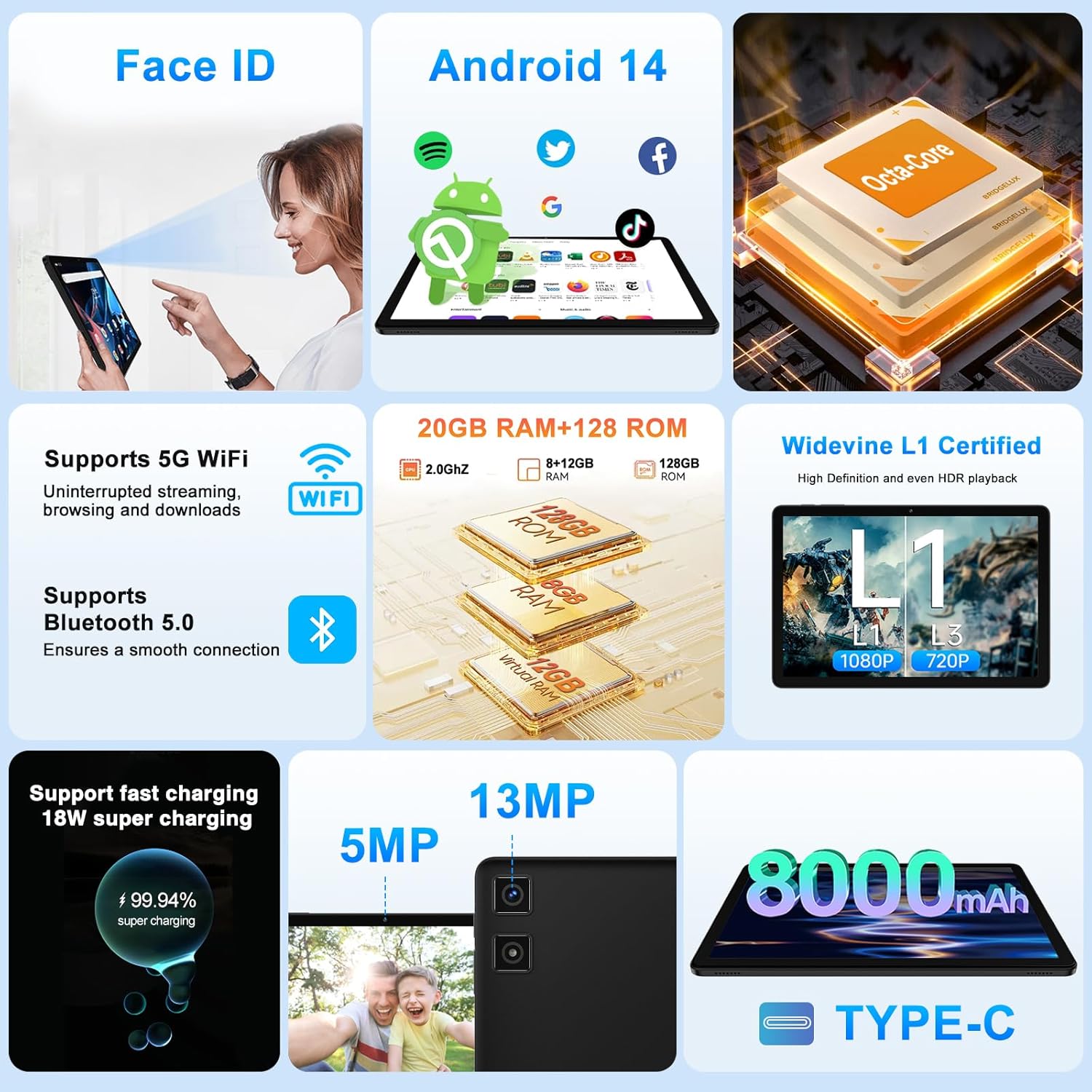 Thumbnail 1 de Tablette Android DMOAO D2 11" | Android 14, 20Go RAM, 128Go ROM, Widevine L1