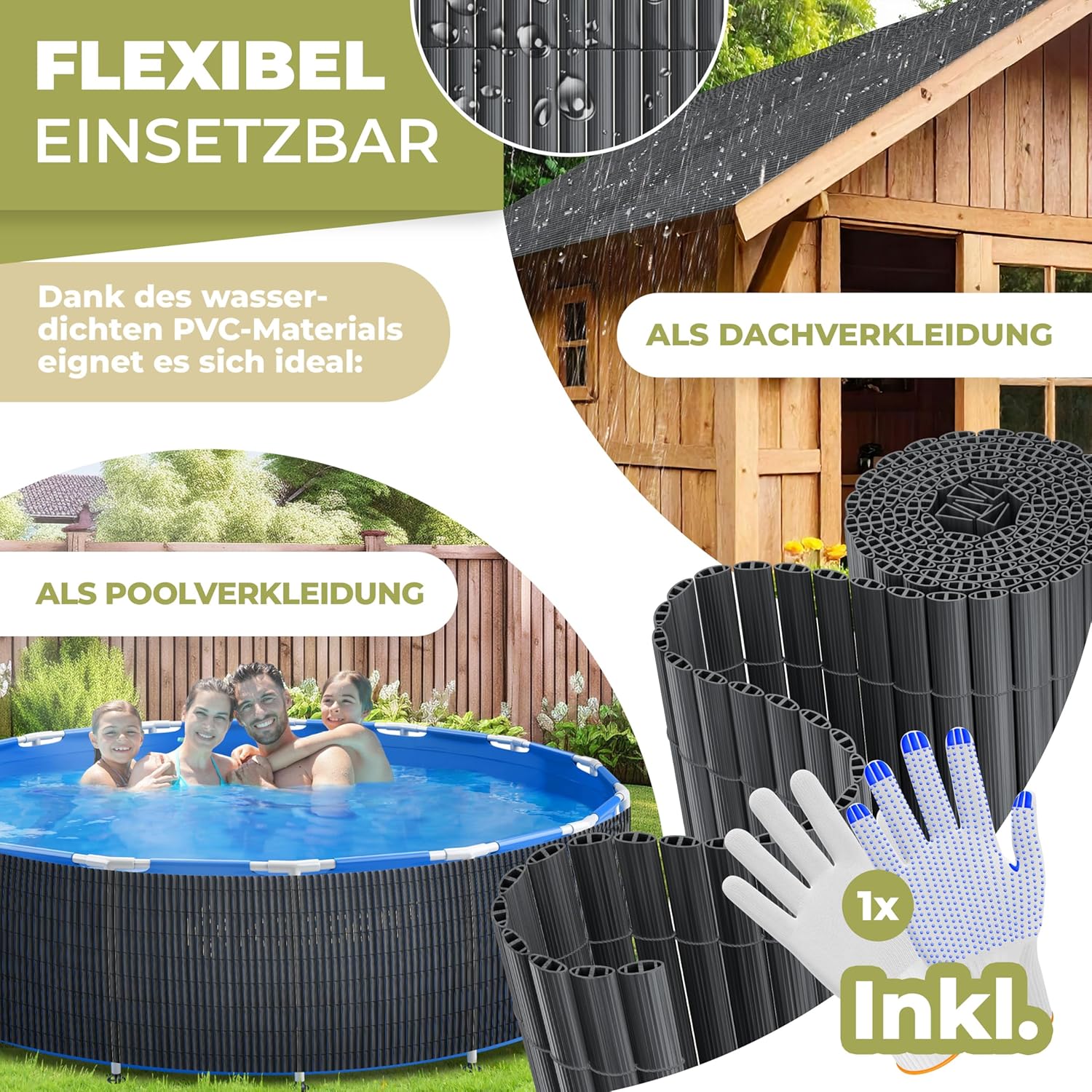 Thumbnail 4 de KESSER PVC Sichtschutzmatte für Balkon & Terrasse 120×400 cm (Anthrazit) inkl. Kabelbindern und Handschuhen