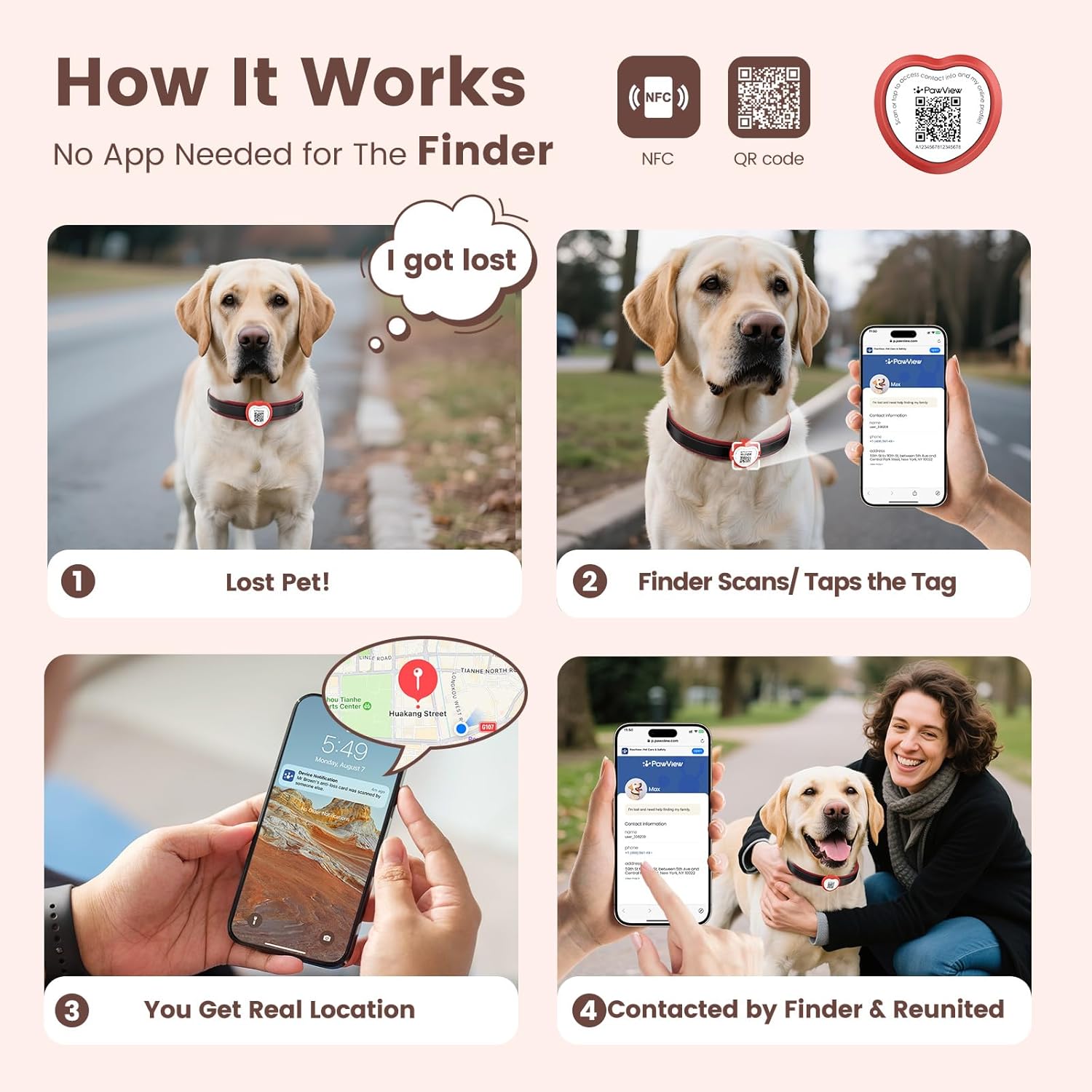 Detalle 2 de QR Code Dog ID Tag UK with NFC: Waterproof Silicone, No Subscription, Red