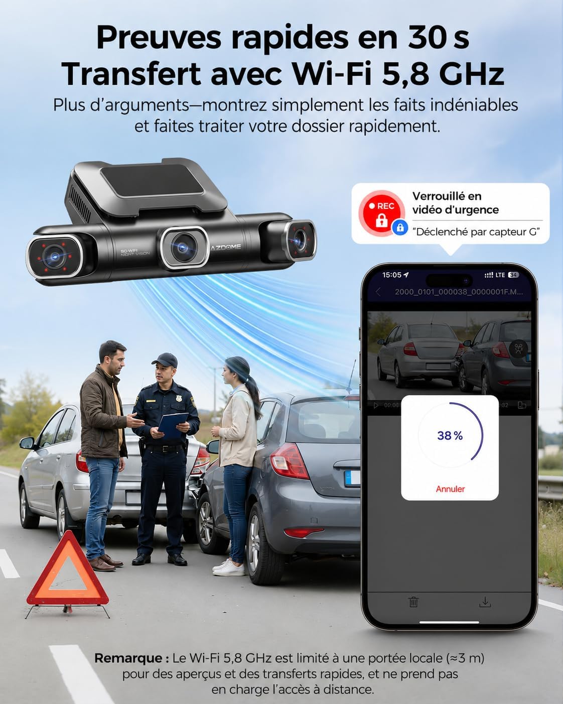 Detalle de AZDOME M660: Dashcam 4 canaux 360° avec 2,5K + 3x1080P, 128 Go eMMC, 5G WiFi & GPS