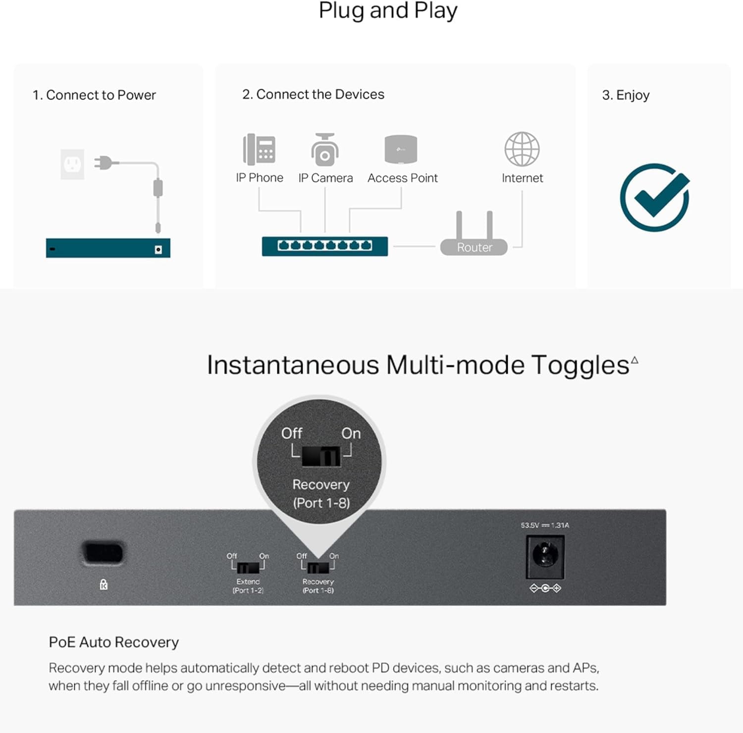 Detalle 2 de TP-Link LS108GP PoE+ 8‑Port Switch 🖧
