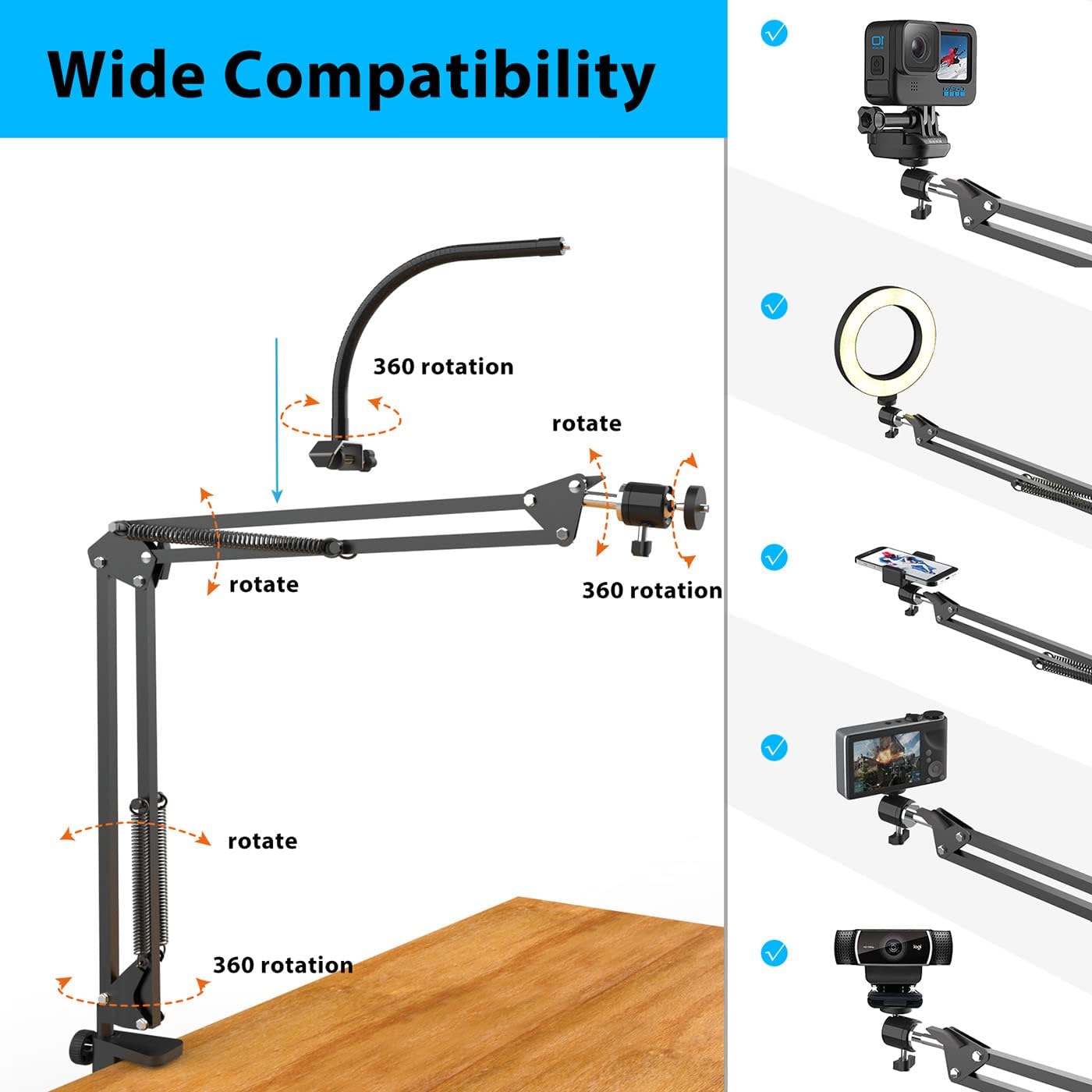 Thumbnail 4 de Overhead Camera Mount 6-inch Ring Light