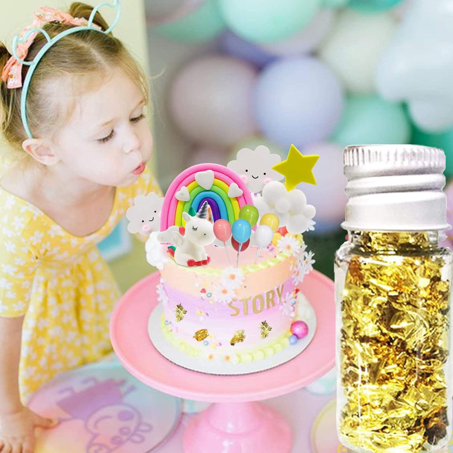 Detalle de 3 Flaschen Kuchen-Dekor Blattgold – Blattgoldflocken, Goldfolie für Kuchen, Backen und Kunsthandwerk