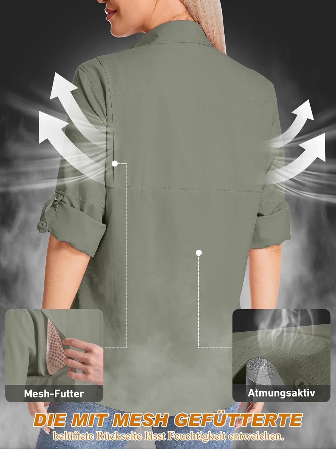 Detalle de Jogwits Camicia da Safari a Maniche Lunghe da Donna – tessuto traspirante, rapido asciugaggio e UPF50+