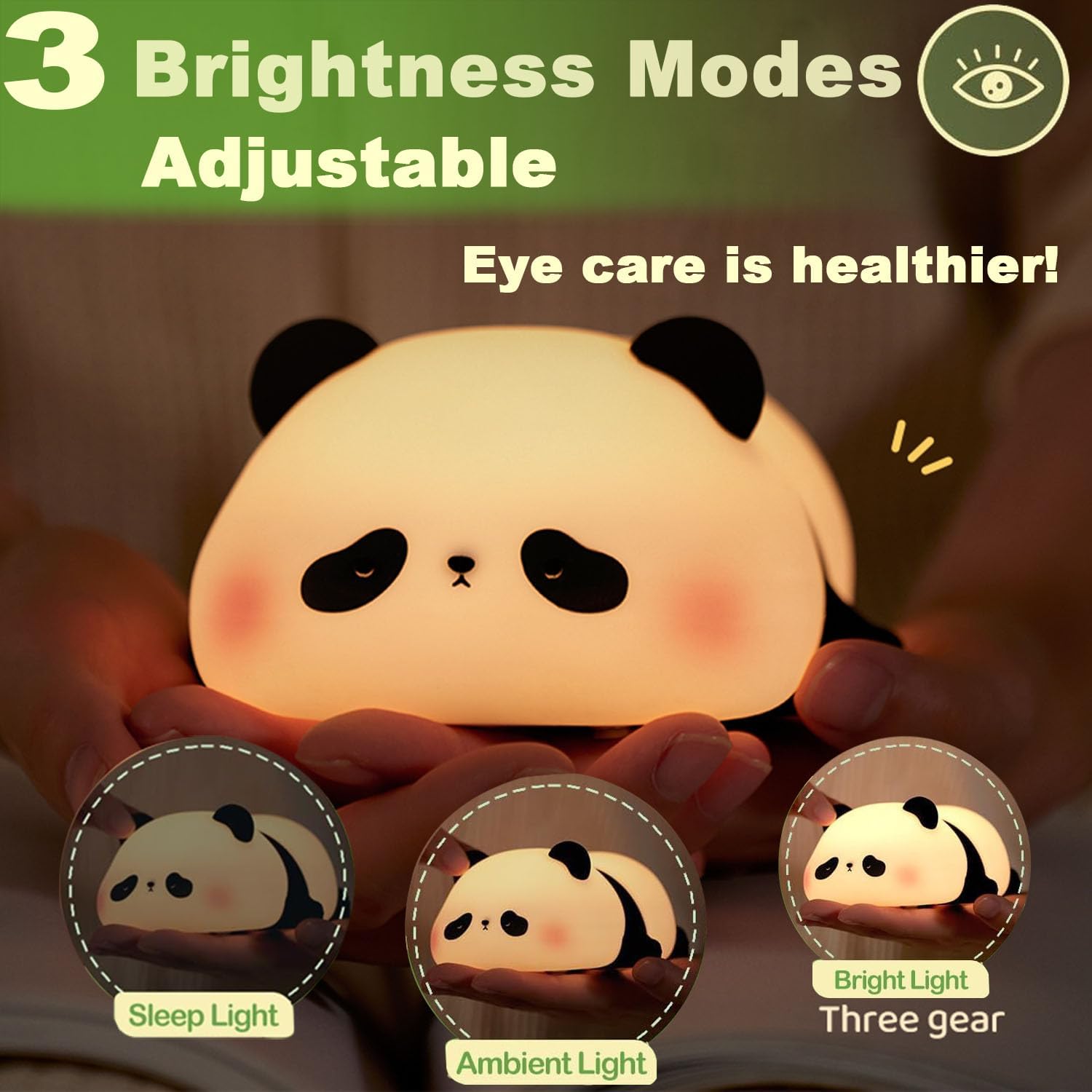 Detalle 1 de DREAMING MY DREAM Cute Panda Night Light, Silicone, 3 Brightness Modes