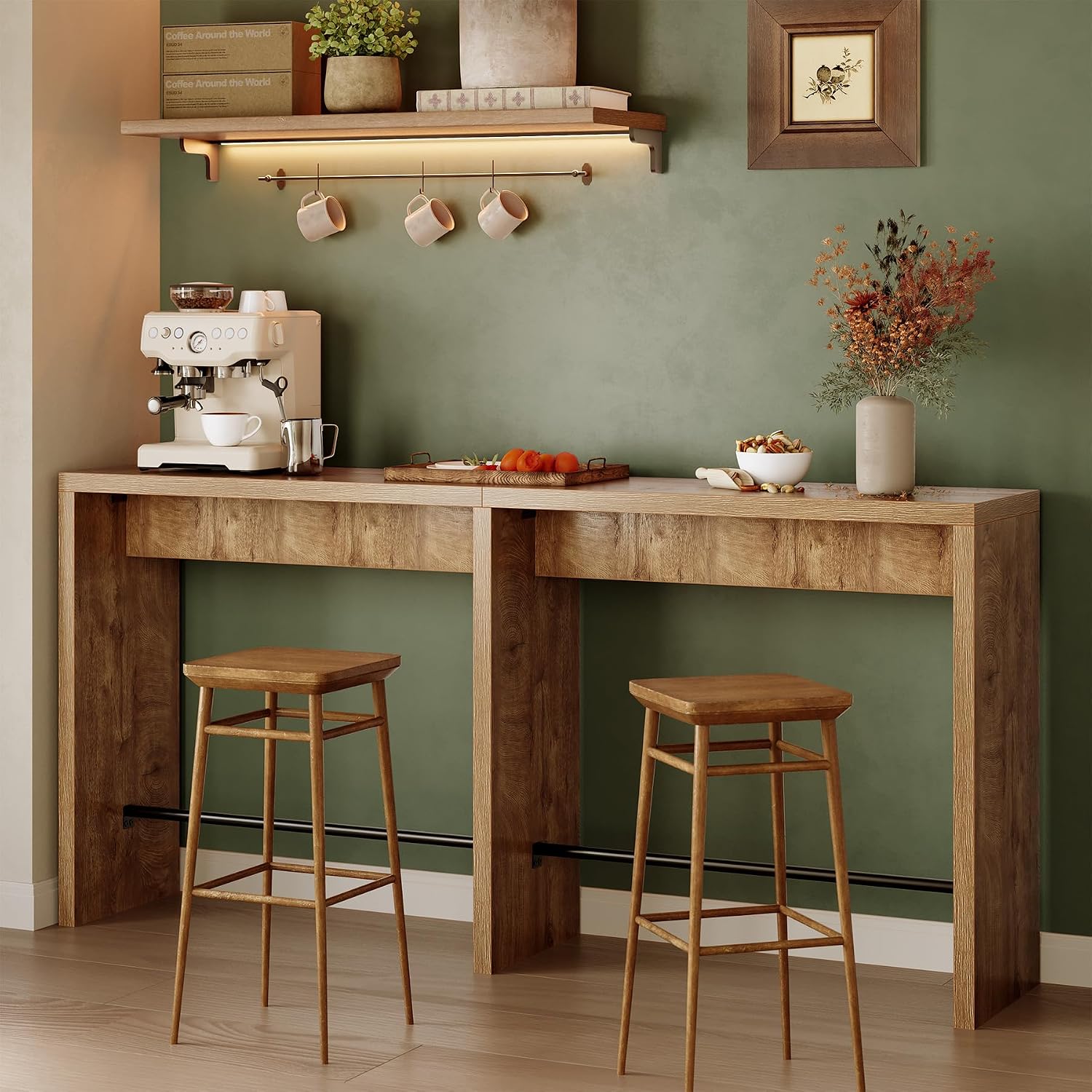 Detalle 1 de LITTLE TREE 78.74" Narrow Bar Table with Iron Footrest, Wood-Colour Top