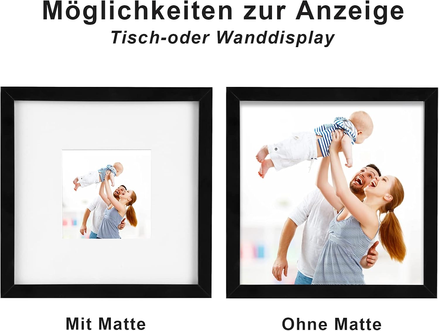 Thumbnail 3 de Egofine Bilderrahmen-Set 20x20 cm (4er) mit Acrylglas und Passepartout für 10x10 cm, schwarz