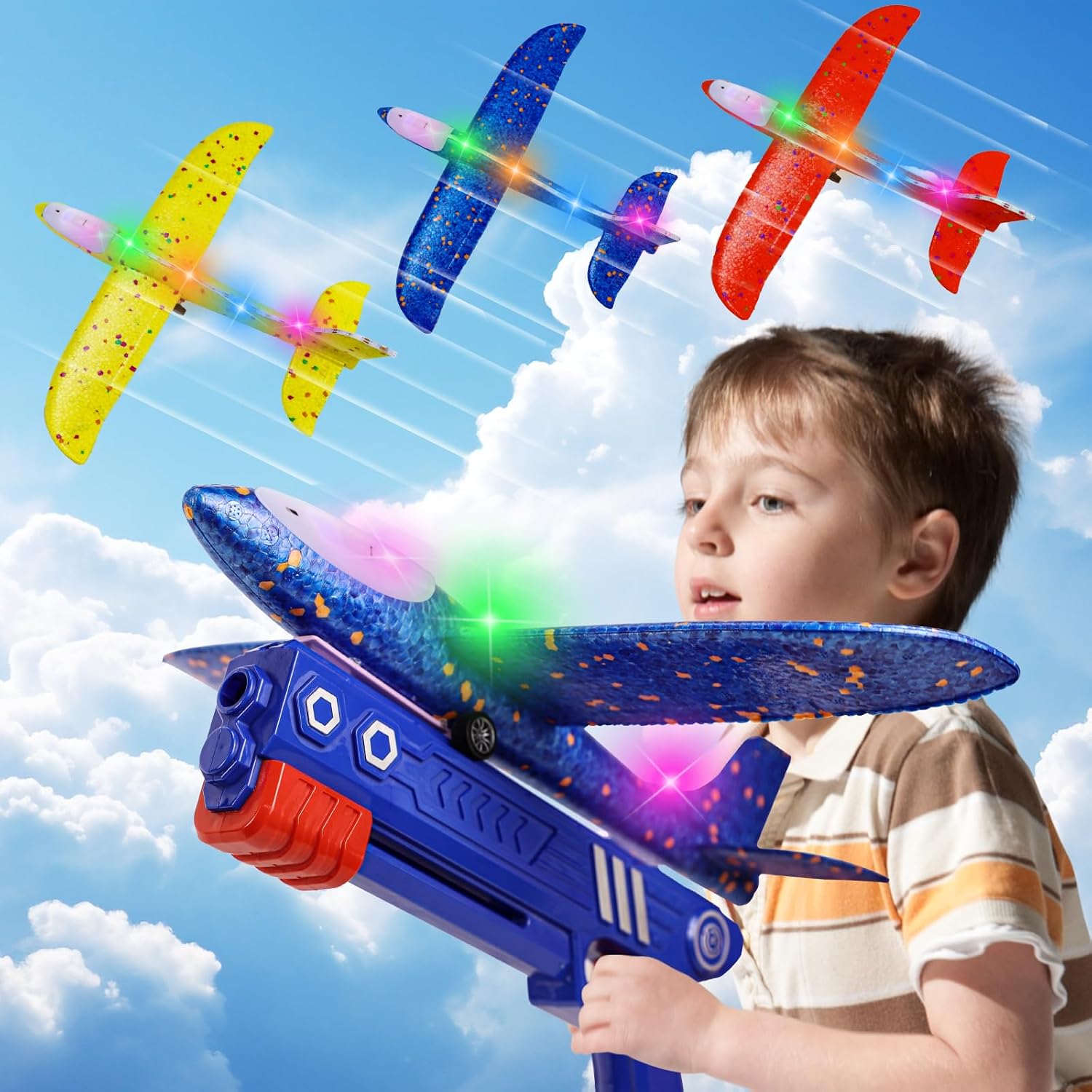 Detalle de Airplane Launcher 3-Pack LED Glider Set 🪁