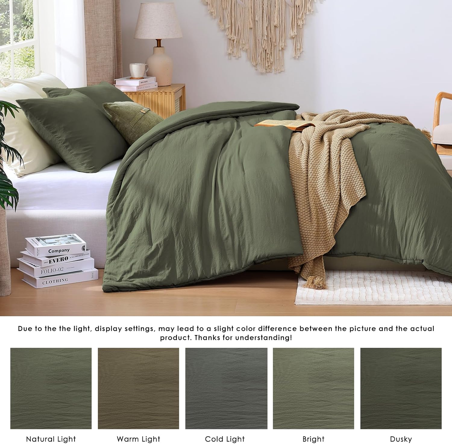 Thumbnail 3 de WRENSONGE Queen Comforter Set (3-Piece) – Prewashed Olive Green Lightweight Comforter with 2 Pillow Shams