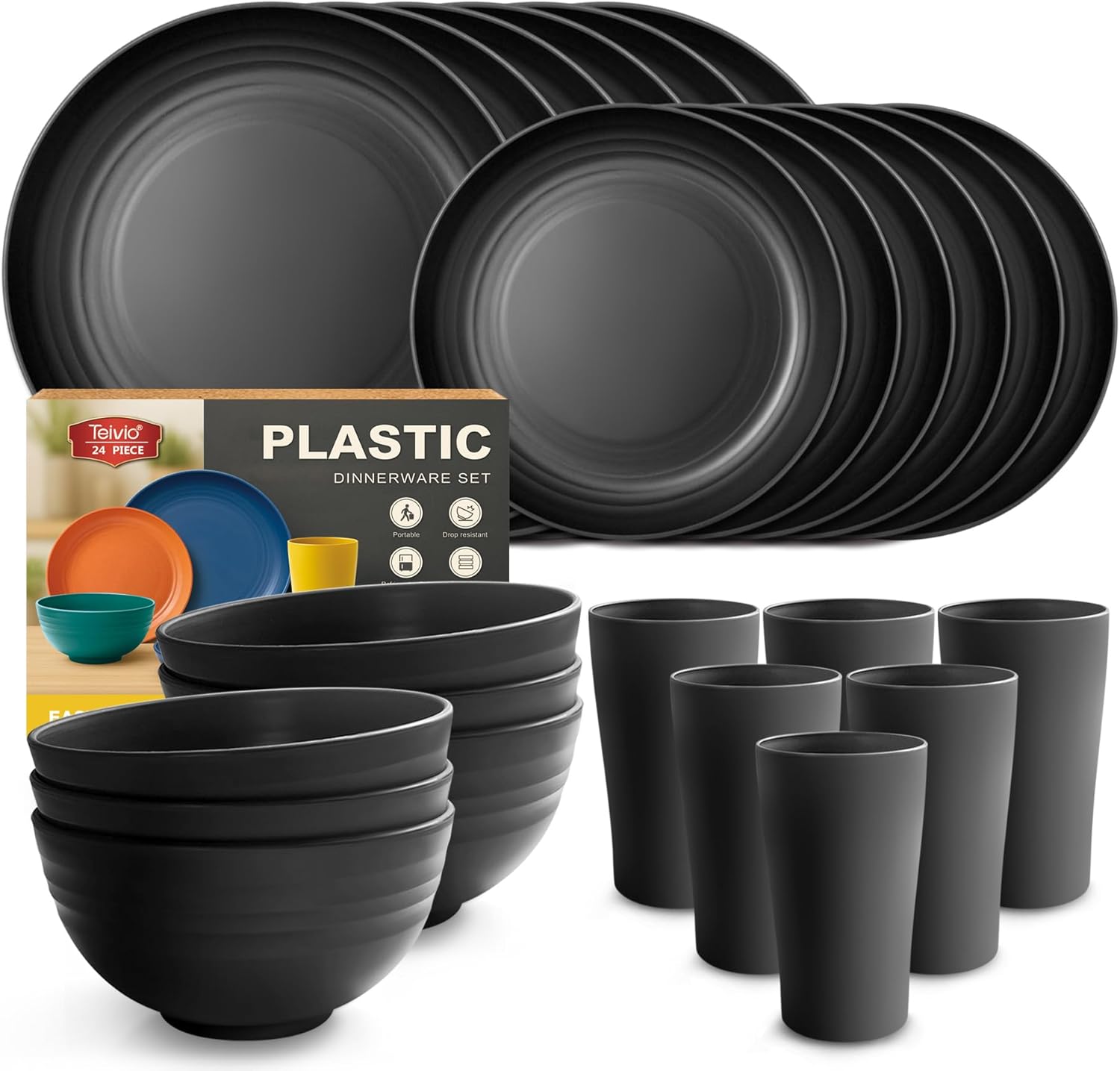 Teivio 24-Piece Plastic Dinner Set (Service for 6) – Ocean kitchenware for camping, picnics and everyday meals