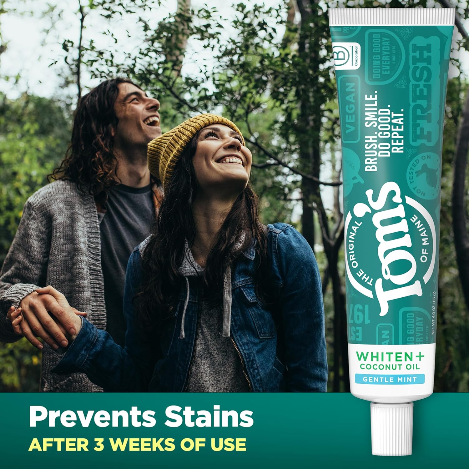 Detalle 2 de Tom’s of Maine Whiten Plus Coconut Oil Fluoride-Free Whitening Toothpaste (Gentle Mint) – Pack of 3, 4.0 oz tubes