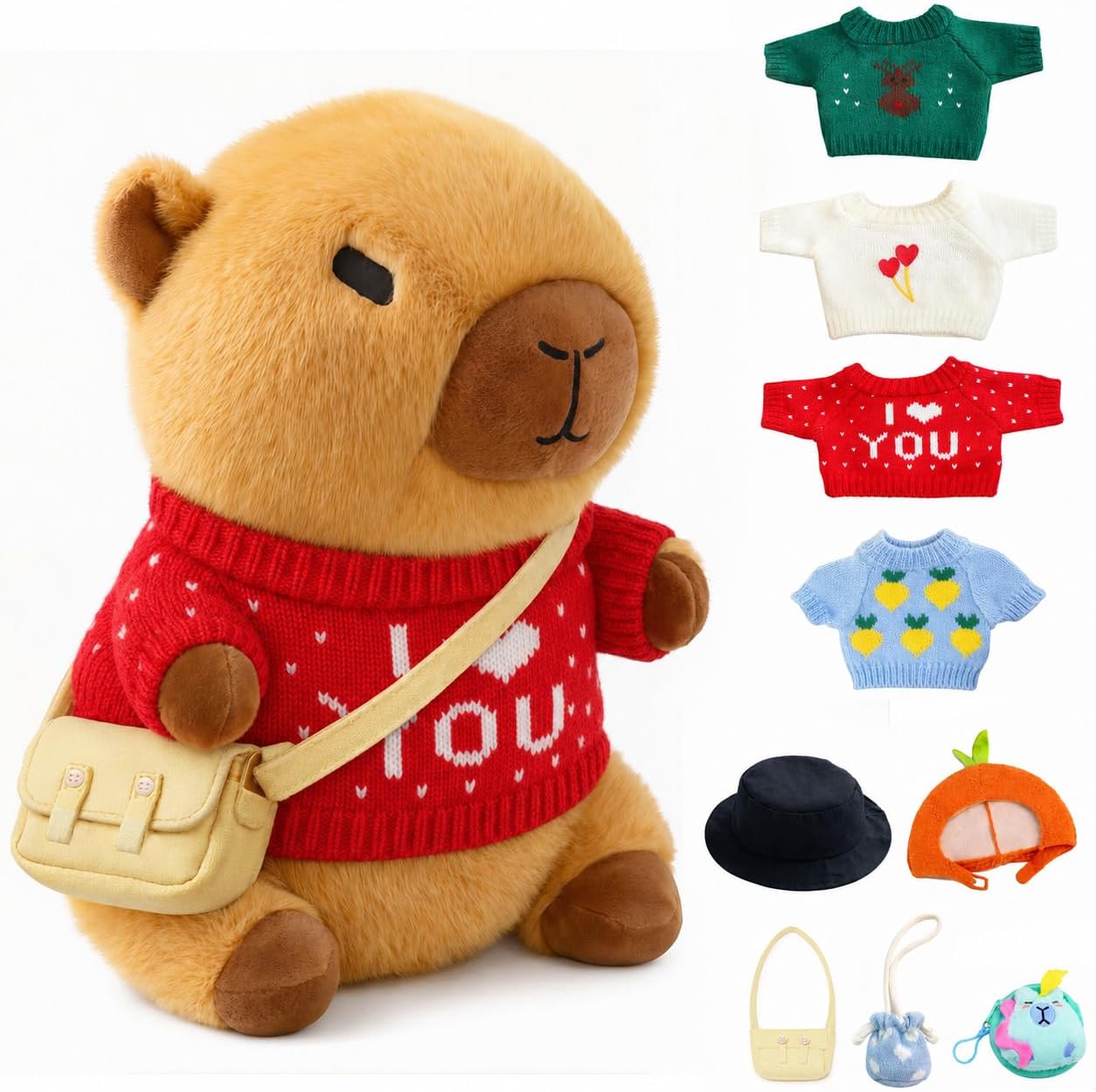Detalle de TITQWOP 10-Piece Capybara Plush Set with Clothes & Accessories (10.2 inch)