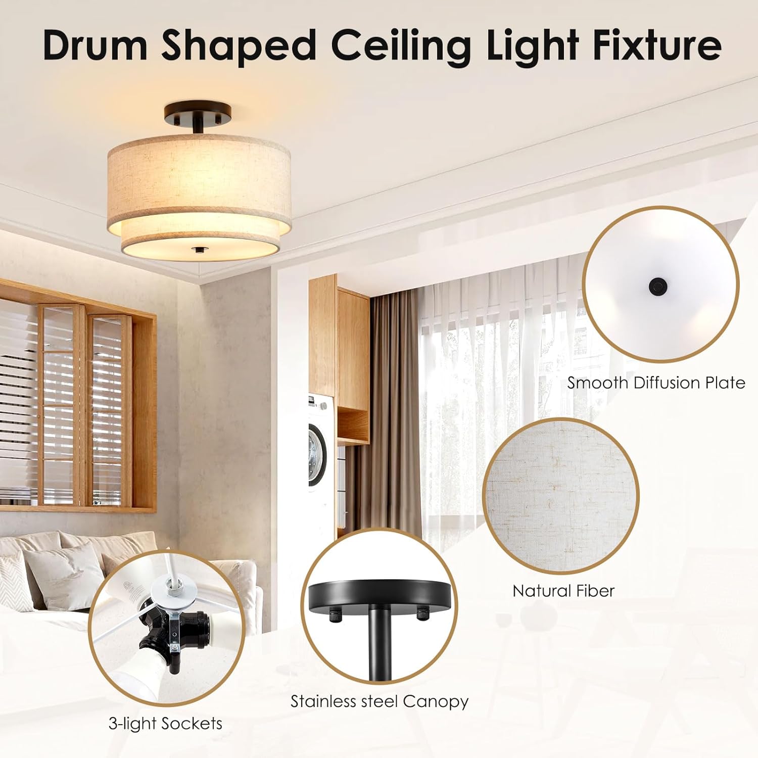 Thumbnail 3 de 12.6" Semi Flush Mount Ceiling Light