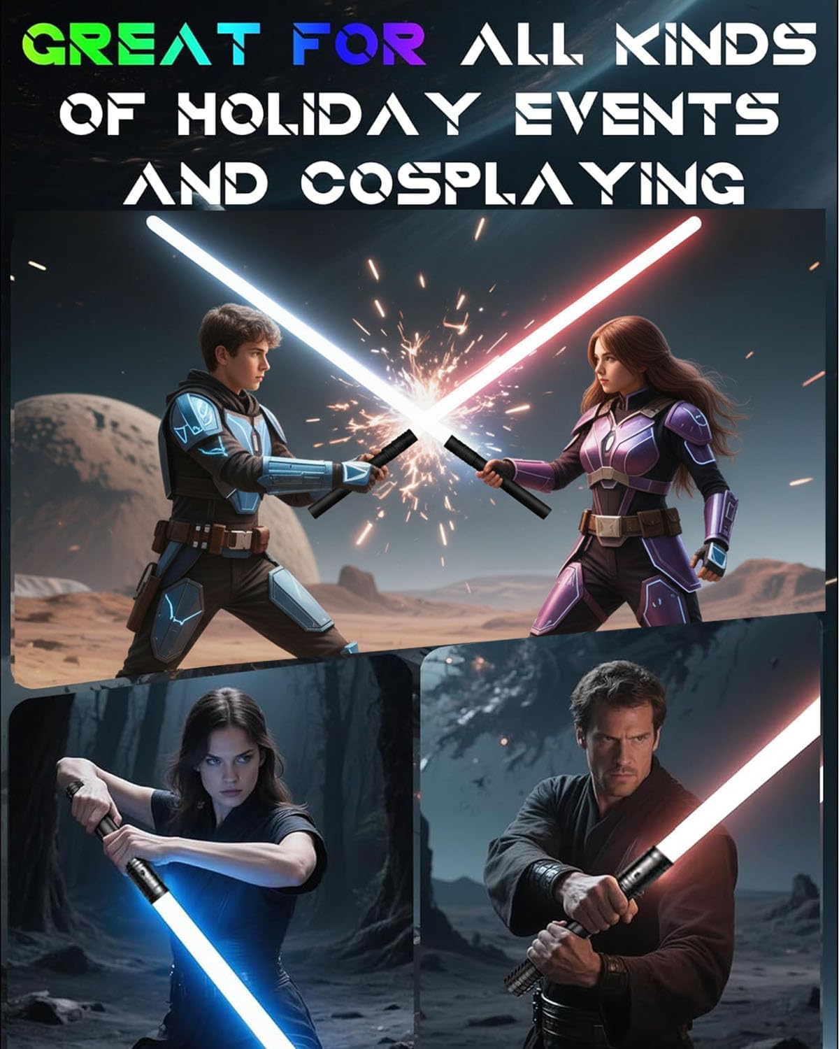 Detalle de RGB Lightsaber Set: 2 Pack Rechargeable Lightsabers with 16 Colours and Sound