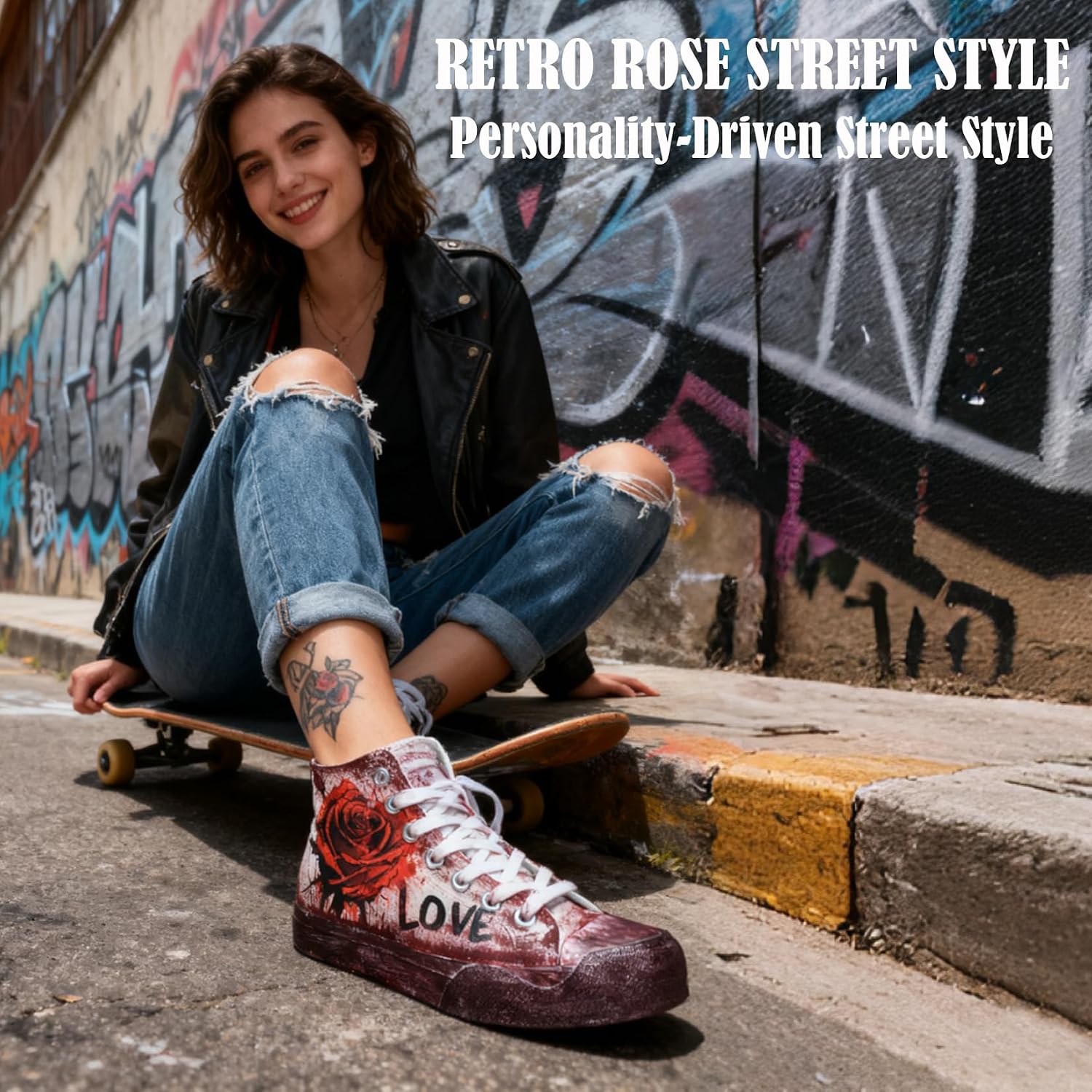 Detalle de GXZUORUI 888-L Unisex High-Top Sneakers with Heart Graffiti