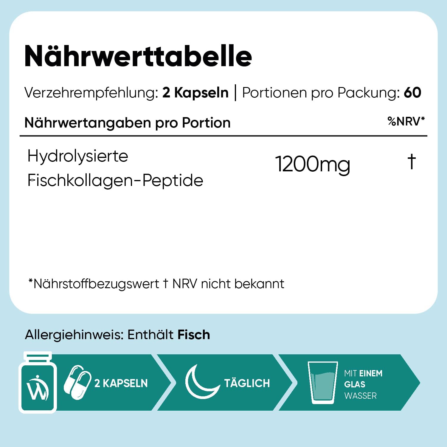 Thumbnail 2 de WeightWorld Marine Kollagen Typ I & III – hydrolysierte Fisch-Kollagenpeptide, 120 Kapseln (1200 mg)