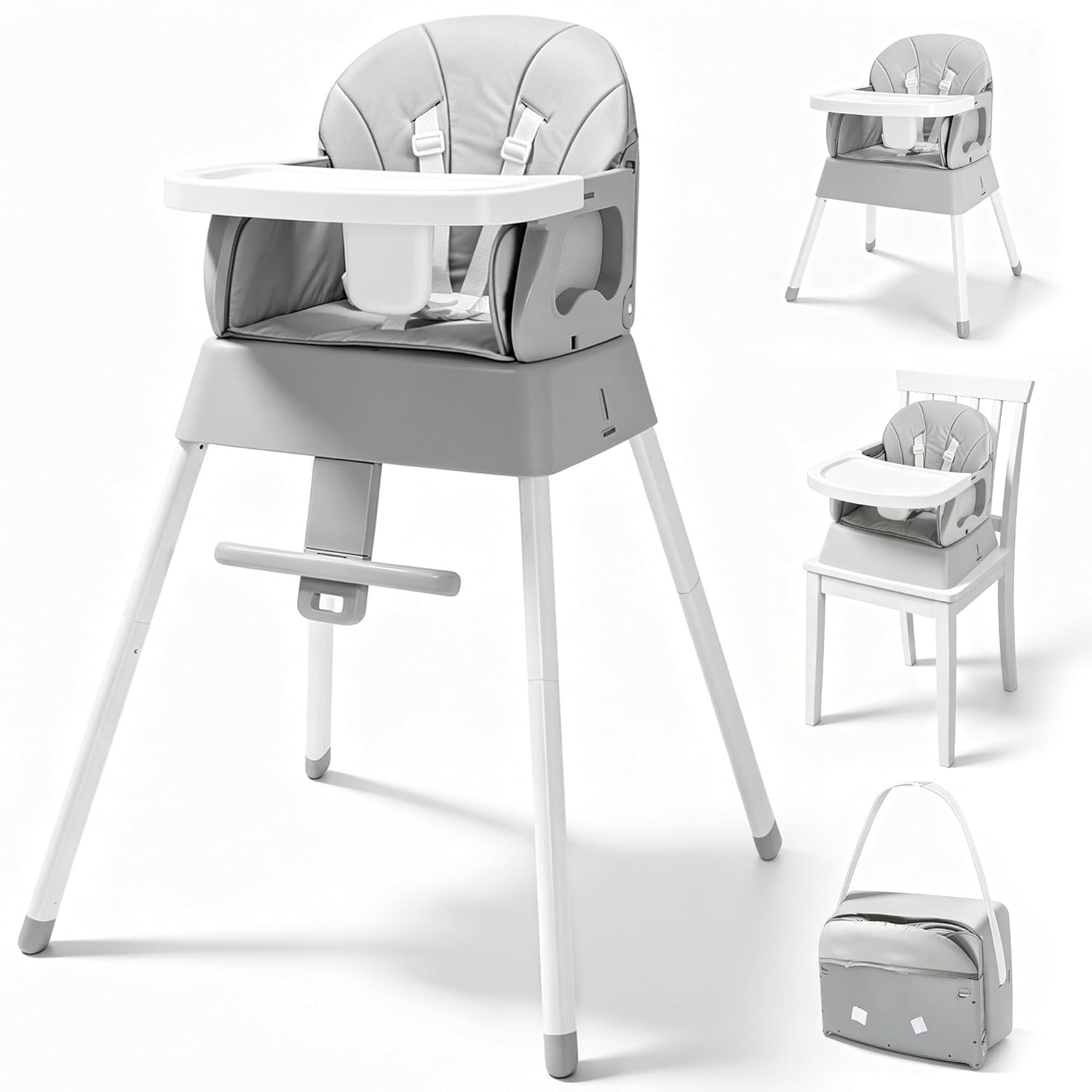 Detalle de BABHAMNESS 5-in-1 Foldable Baby High Chair with Booster Seat and 5-Point Harness